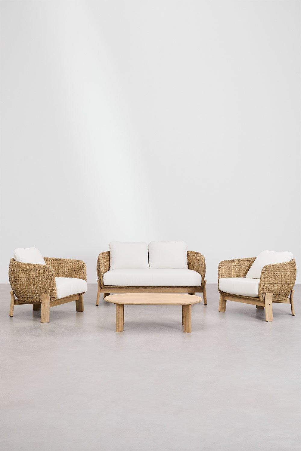 Sklum Leilan Garden Set With 2-seater Sofa 2 Armchairs And Coffee Table In Acacia Wood And Rattan