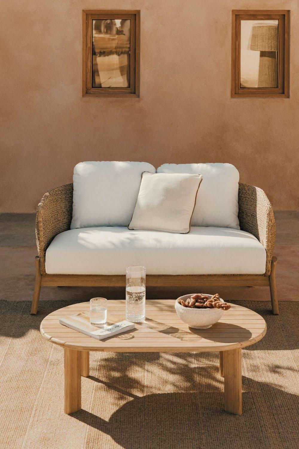 sklum Leilan garden set with 2-seater sofa and coffee table in acacia wood and rattan