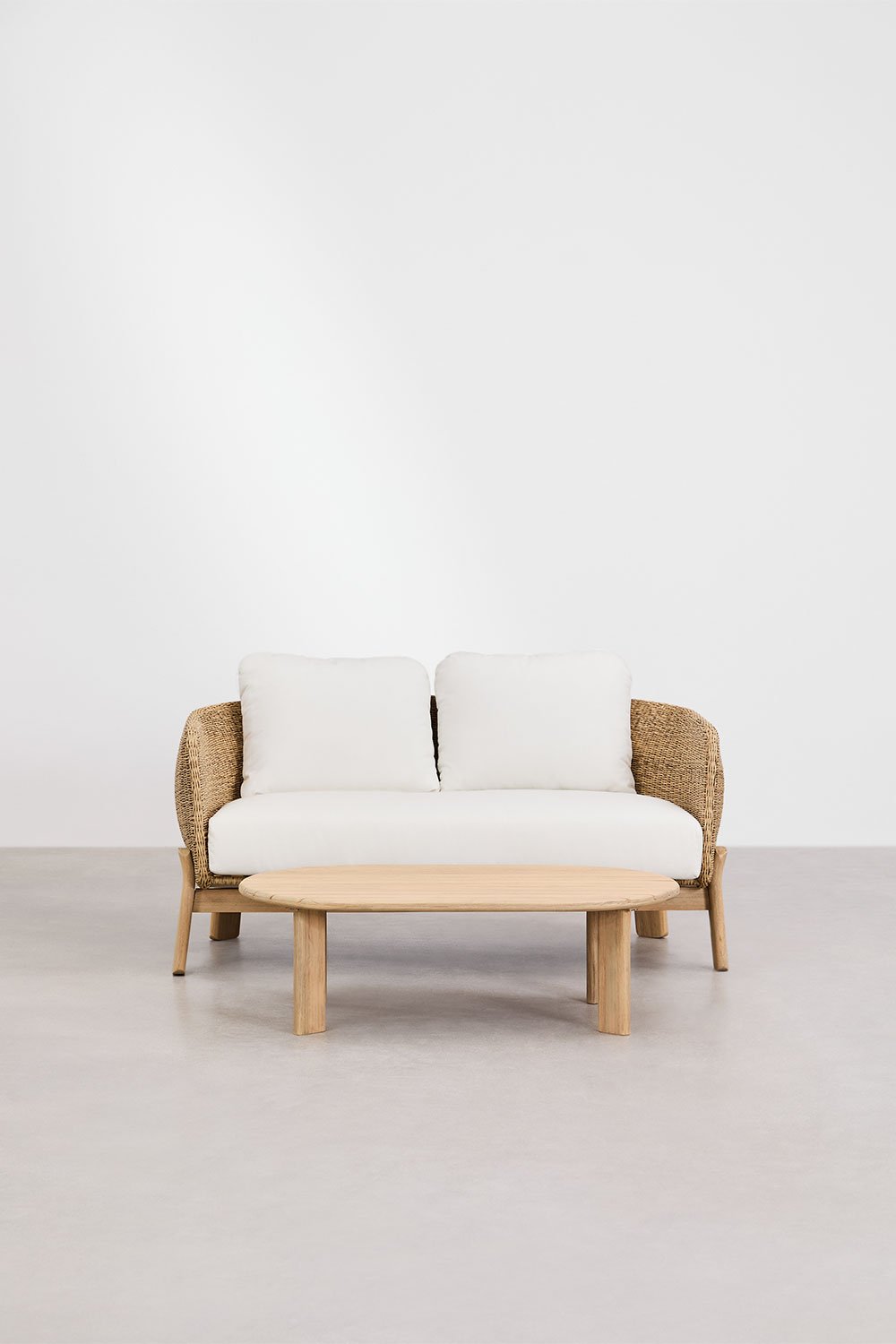 Sklum Leilan Gartenset Mit 2-Sitzer-Sofa Und Couchtisch Aus Akazienholz Und Rattan
