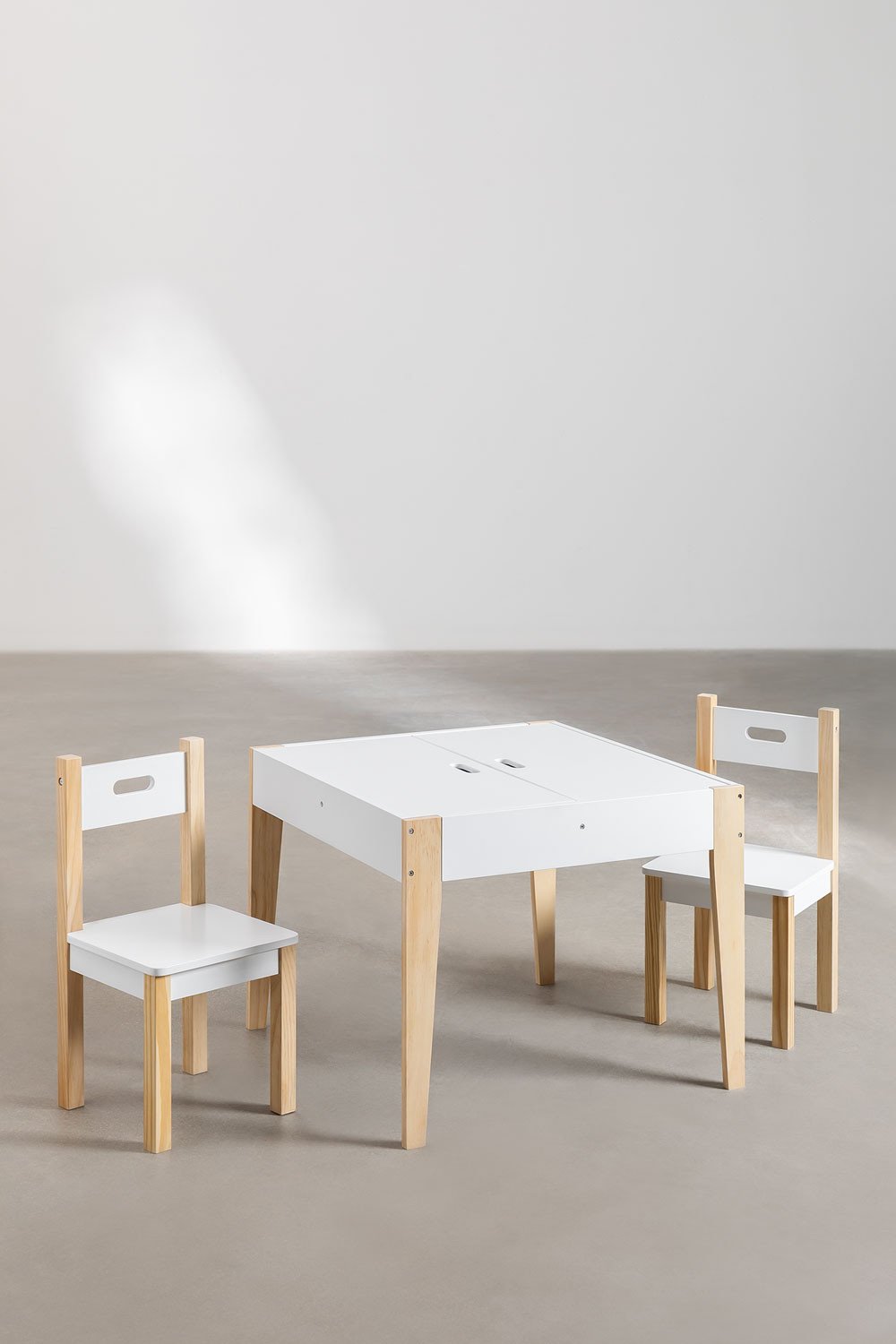 Sklum Leisteen Tafelset Met Opbergruimte En 2 Houten Stoelen Belfy Kids