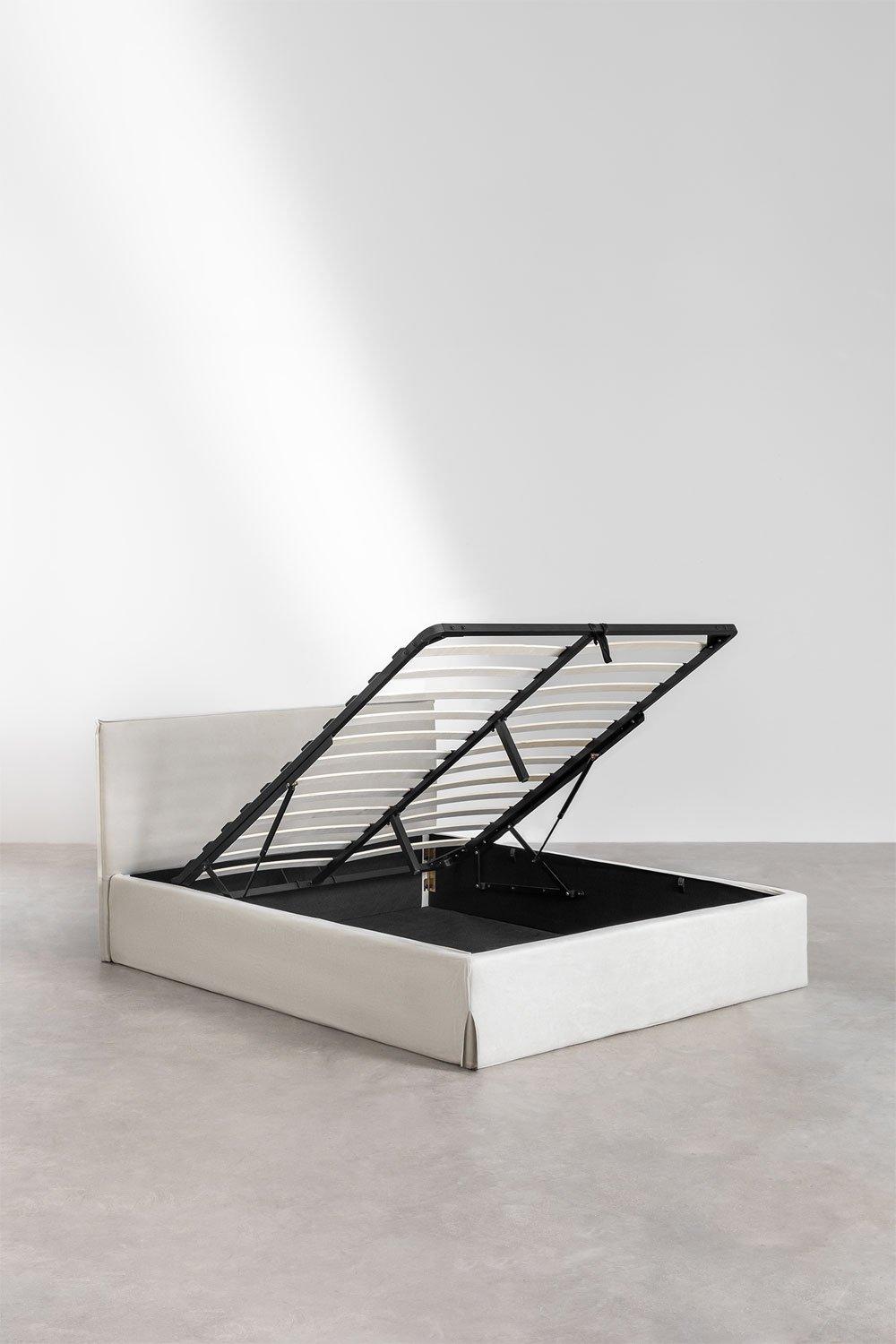 Sklum Lit Avec Coffre De Rangement Pour Matelas 135x200cm En Tissu Blanc Cassé Lorea