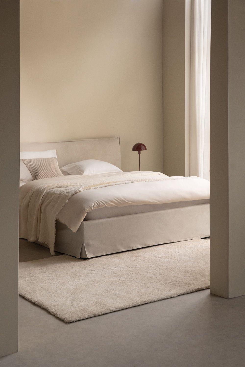 sklum Lit avec coffre de rangement pour matelas 135x200cm en tissu blanc cassé Lorea