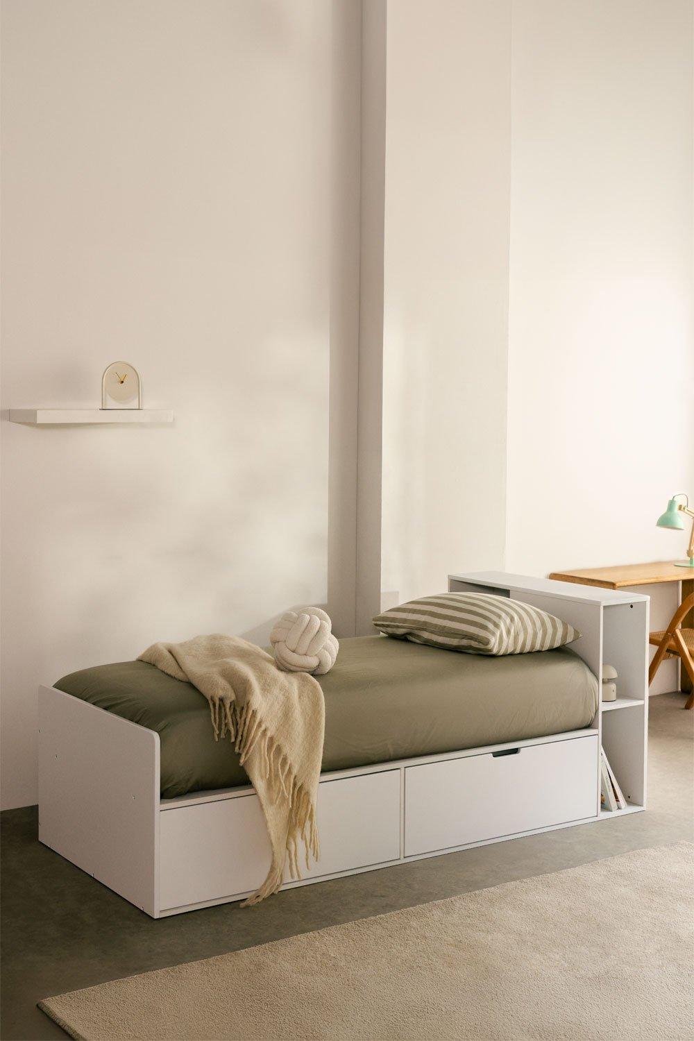 sklum Lit pour matelas 90 cm avec 2 tiroirs et rangement Janete