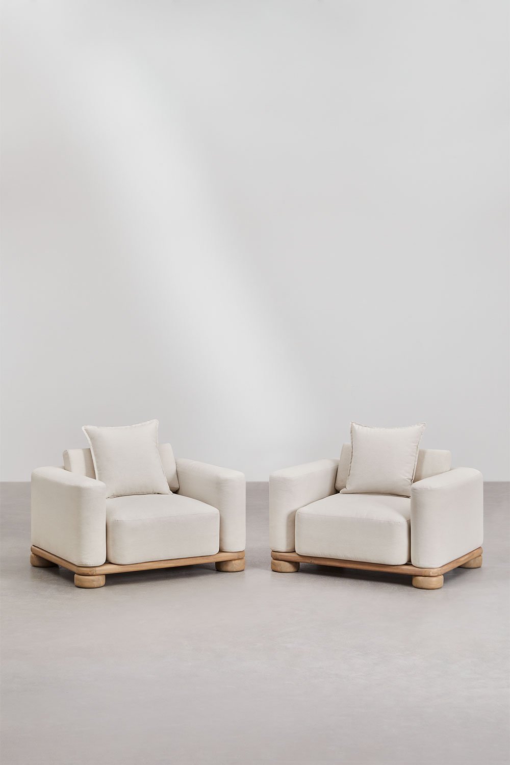Sklum Living Room Set With 2 Armchairs And Coffee Table In Acacia Wood 125x80 Cm Ioanis