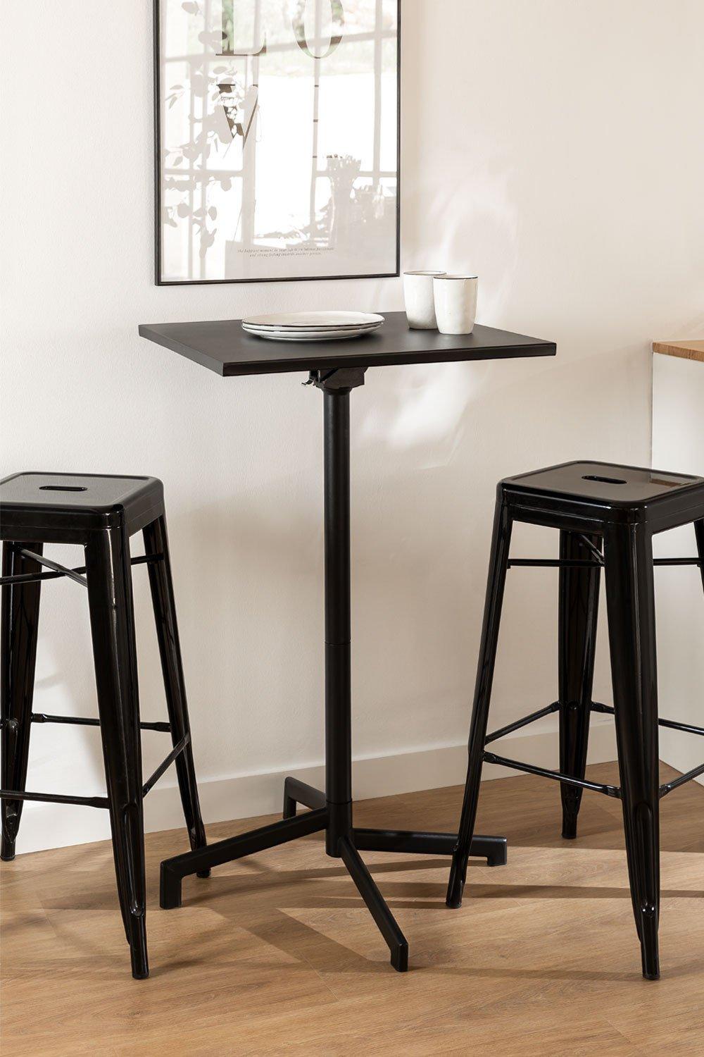 Sklum Mesa De Bar Cuadrada 60x60 Cm Plegable Y Convertible En 2 Alturas En Acero Dely