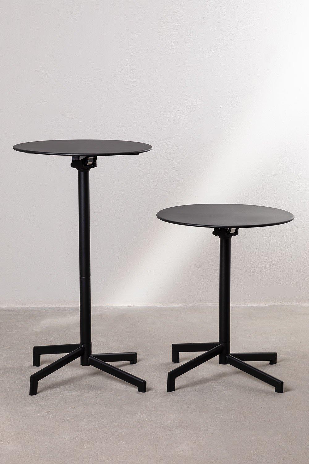Sklum Mesa De Bar Redonda Ø60 Cm Plegable Y Convertible En 2 Alturas En Acero Dely