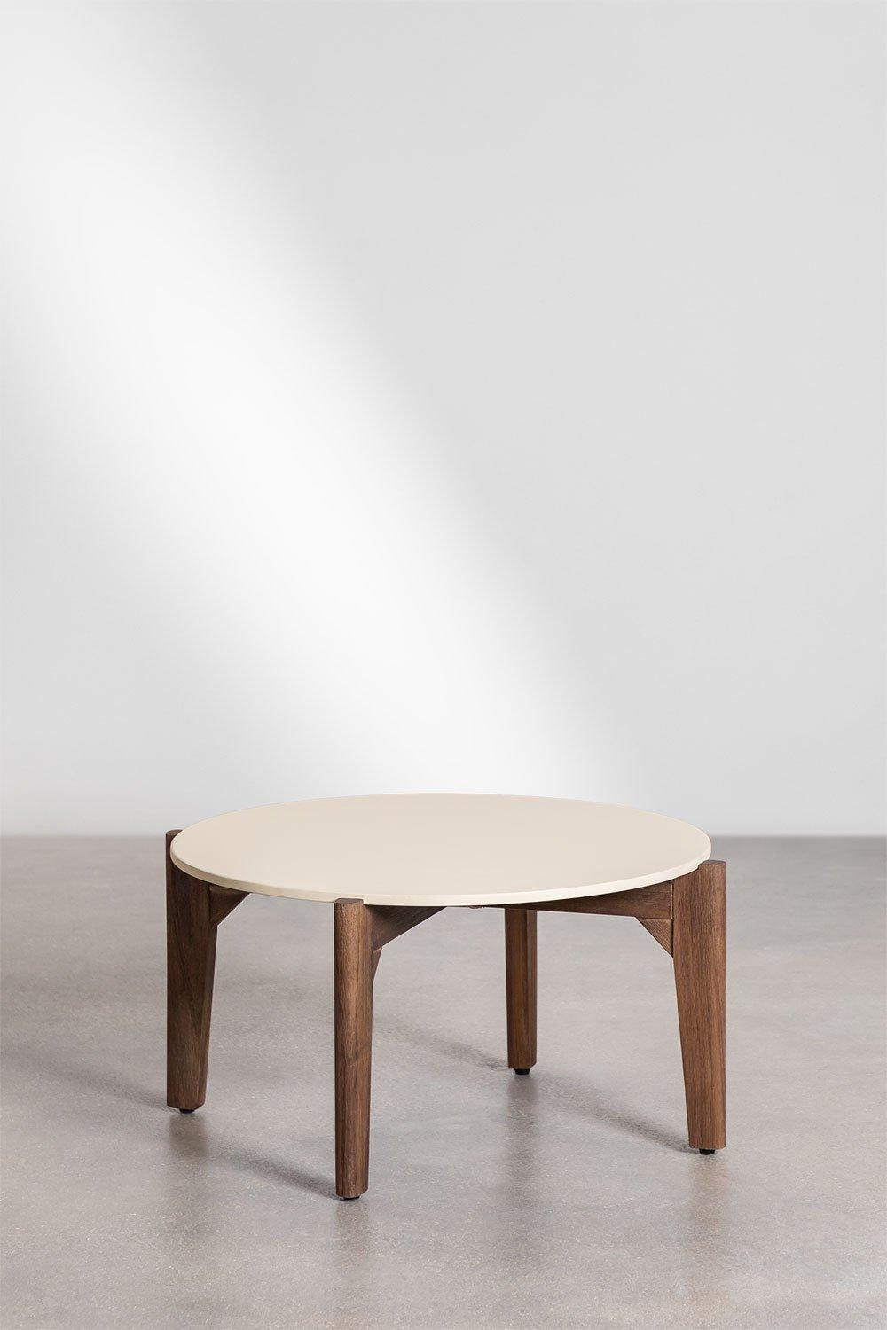 Sklum Mesa De Centro Para Jardín Redonda En Cemento Y Madera De Acacia Xajul