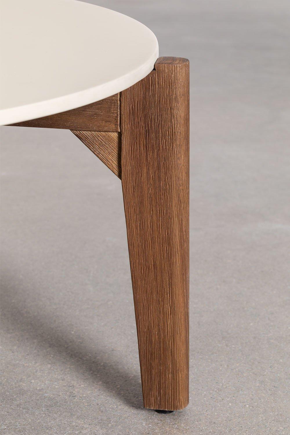 Sklum Mesa De Centro Para Jardín Redonda En Cemento Y Madera De Acacia Xajul
