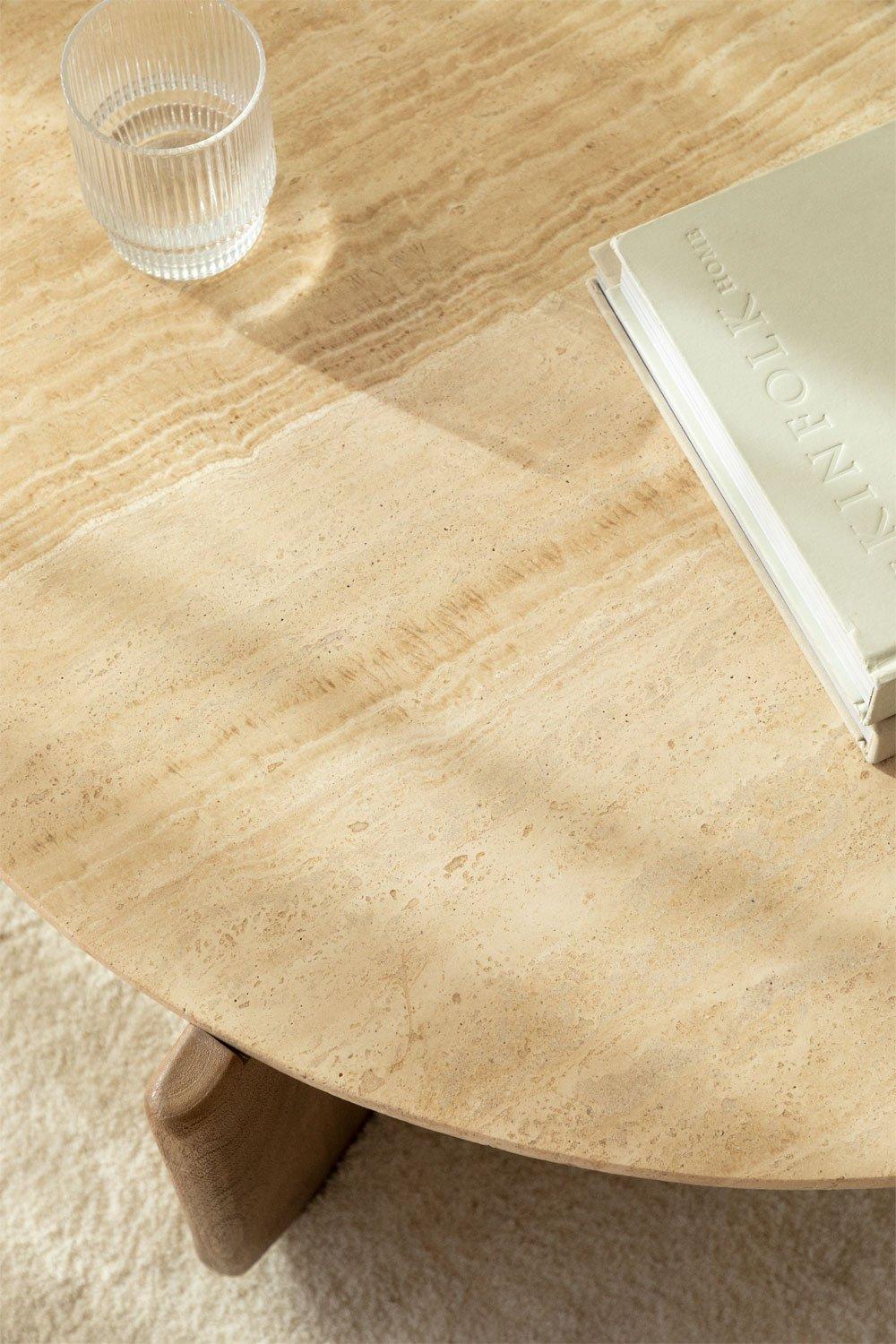 Sklum Mesa De Centro Redonda Ø90 Cm En Travertino Y Madera De Mango Lavinia