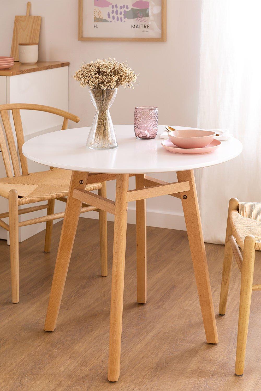 sklum Mesa de Comedor Redonda en MDF y Madera de Haya Scand Nordic