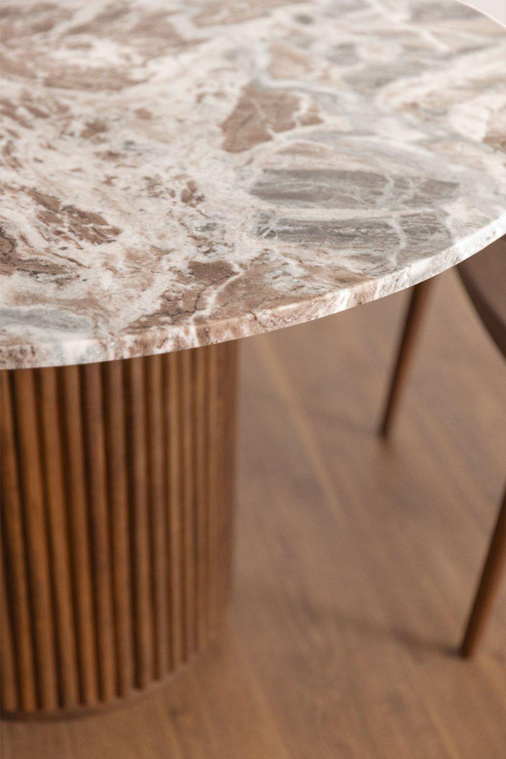 Sklum Mesa De Comedor Redonda En Piedra Natural Y Madera De Mango Giselda