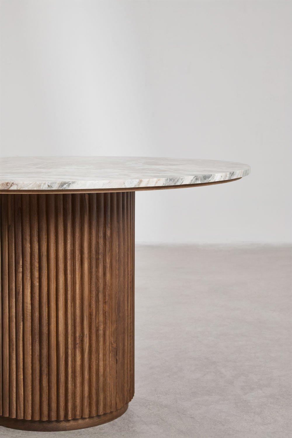 Sklum Mesa De Comedor Redonda En Piedra Natural Y Madera De Mango Giselda