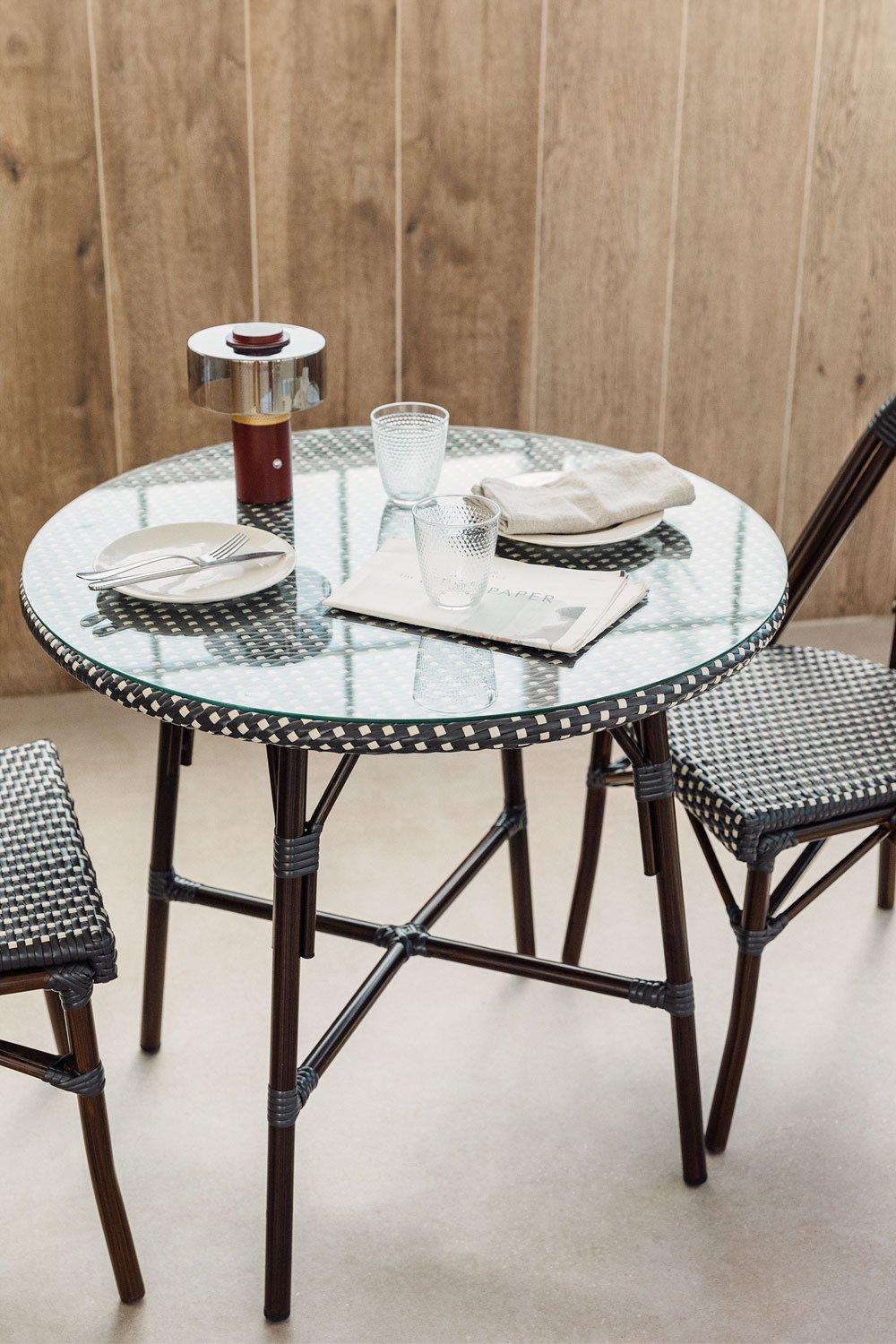 sklum Mesa de jantar redonda Brielle Bistro em alumínio e rattan sintético (Ø80 cm)