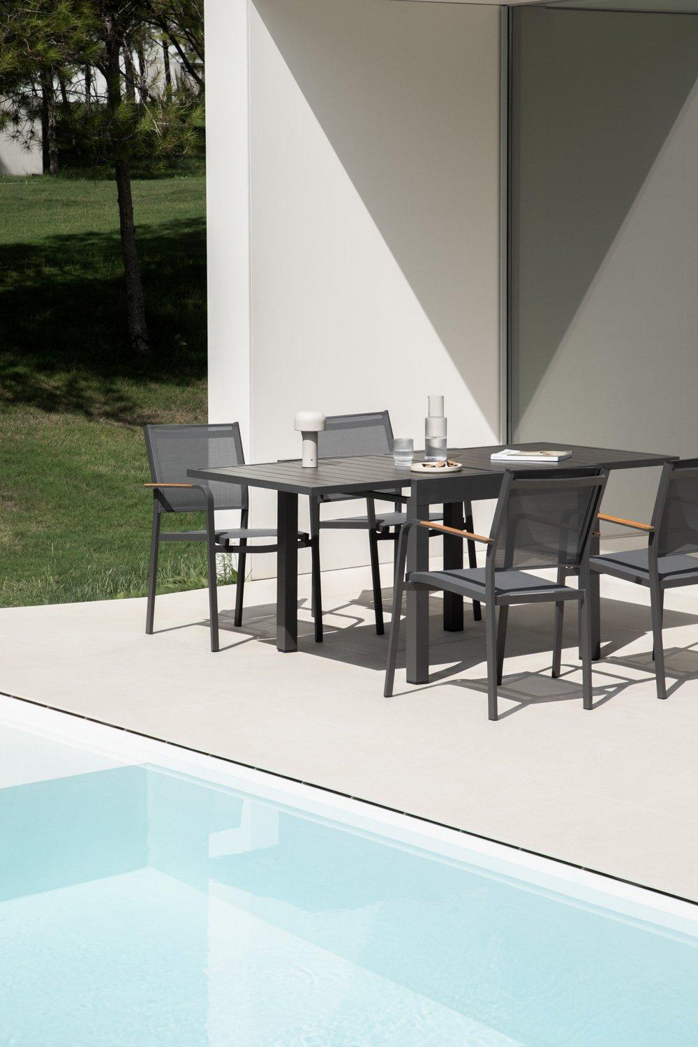 sklum Mesa de jardín 90-180x90 cm extensible en aluminio Starmi