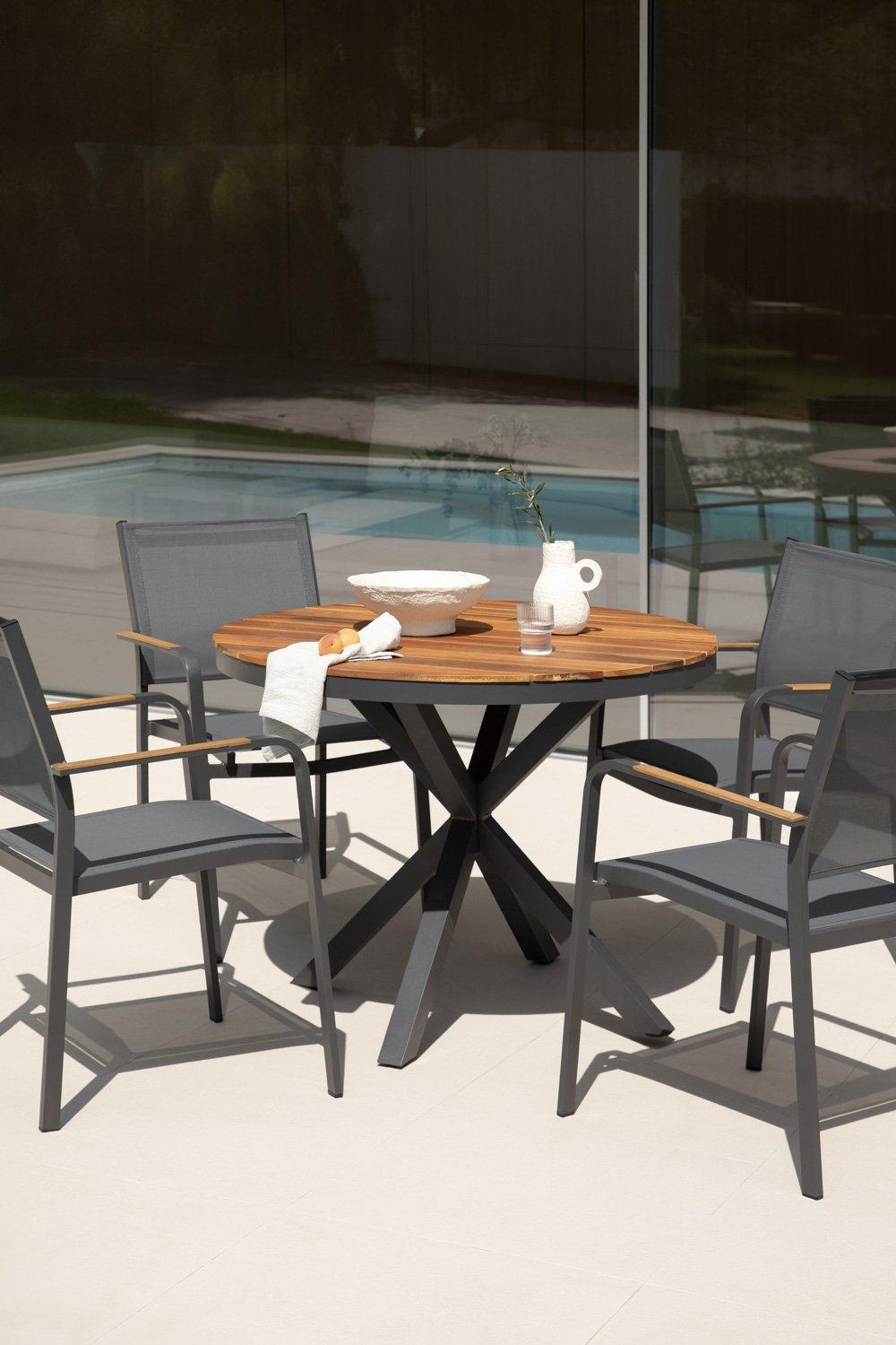 sklum Mesa de jardín redonda en aluminio y madera de eucalipto Archer