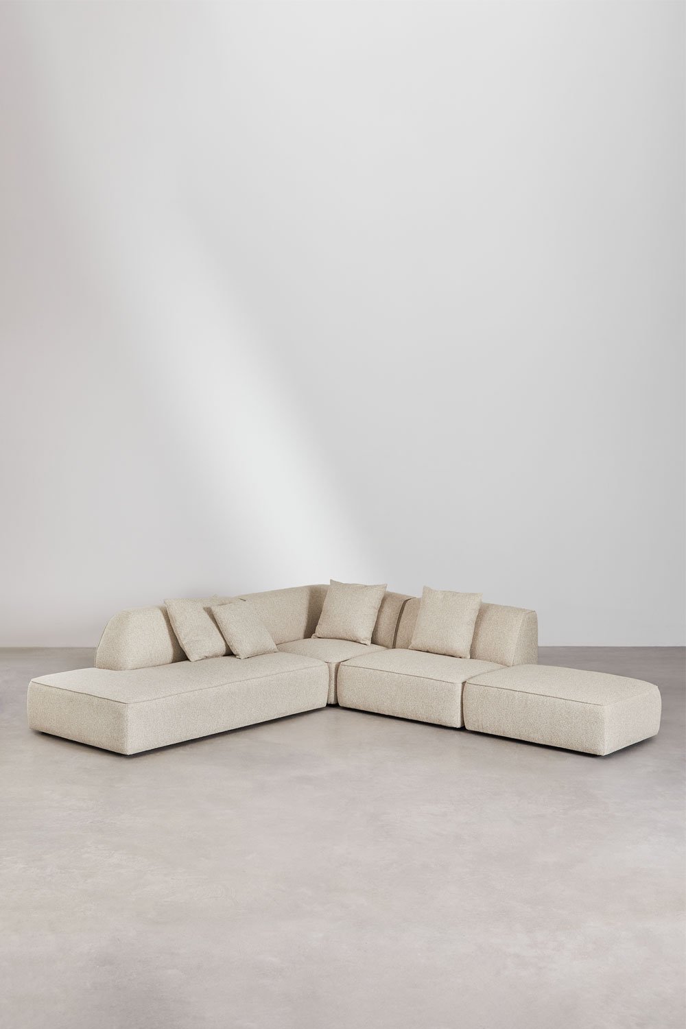 Sklum Modułowa Sofa Narożna Z 3 Częściami Z Leżanką Po Lewej Stronie I Pufem W Tkaninie Bouclé Cardea