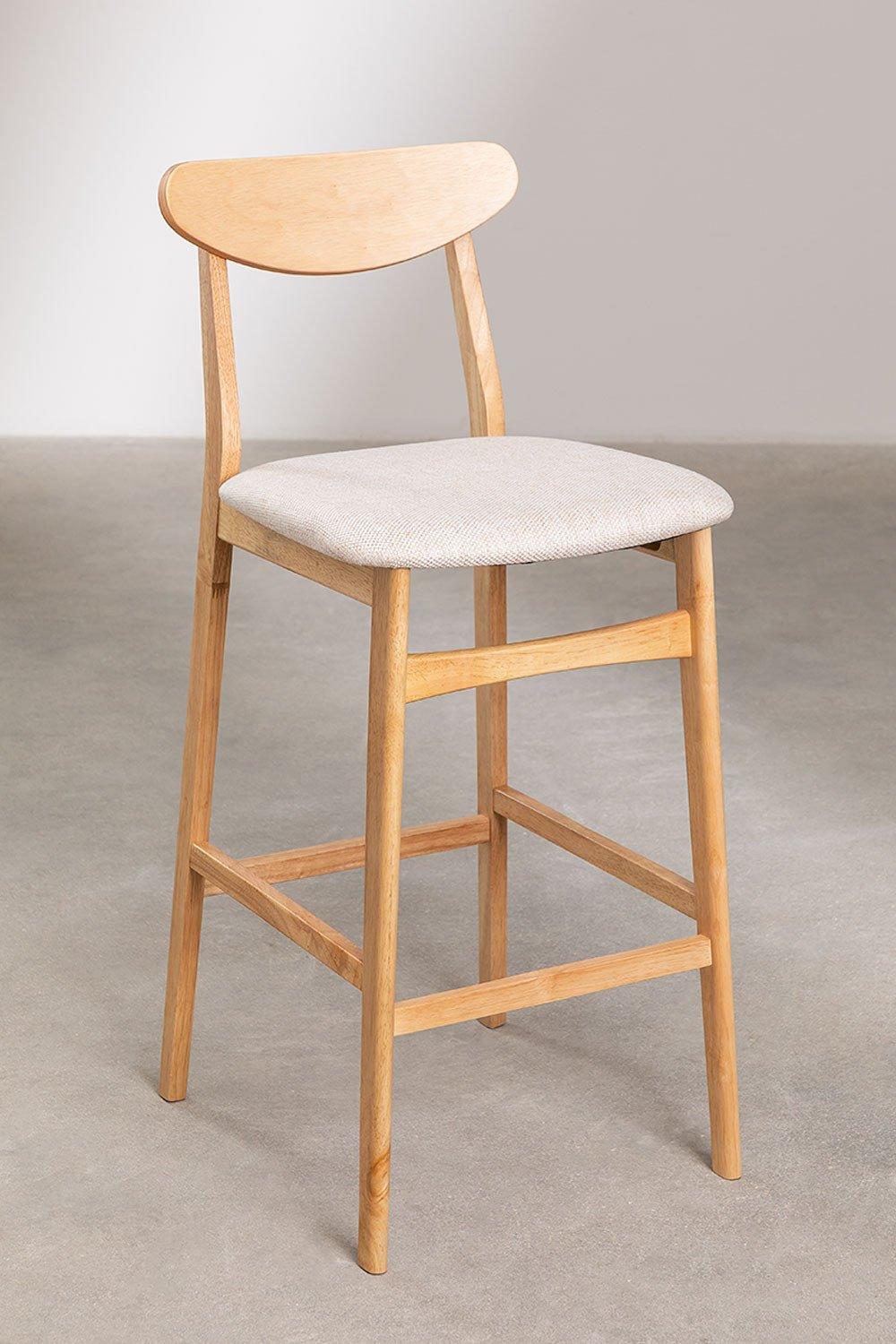 Sklum Natural Wood High Stool Beige Linen Fabric Cloda