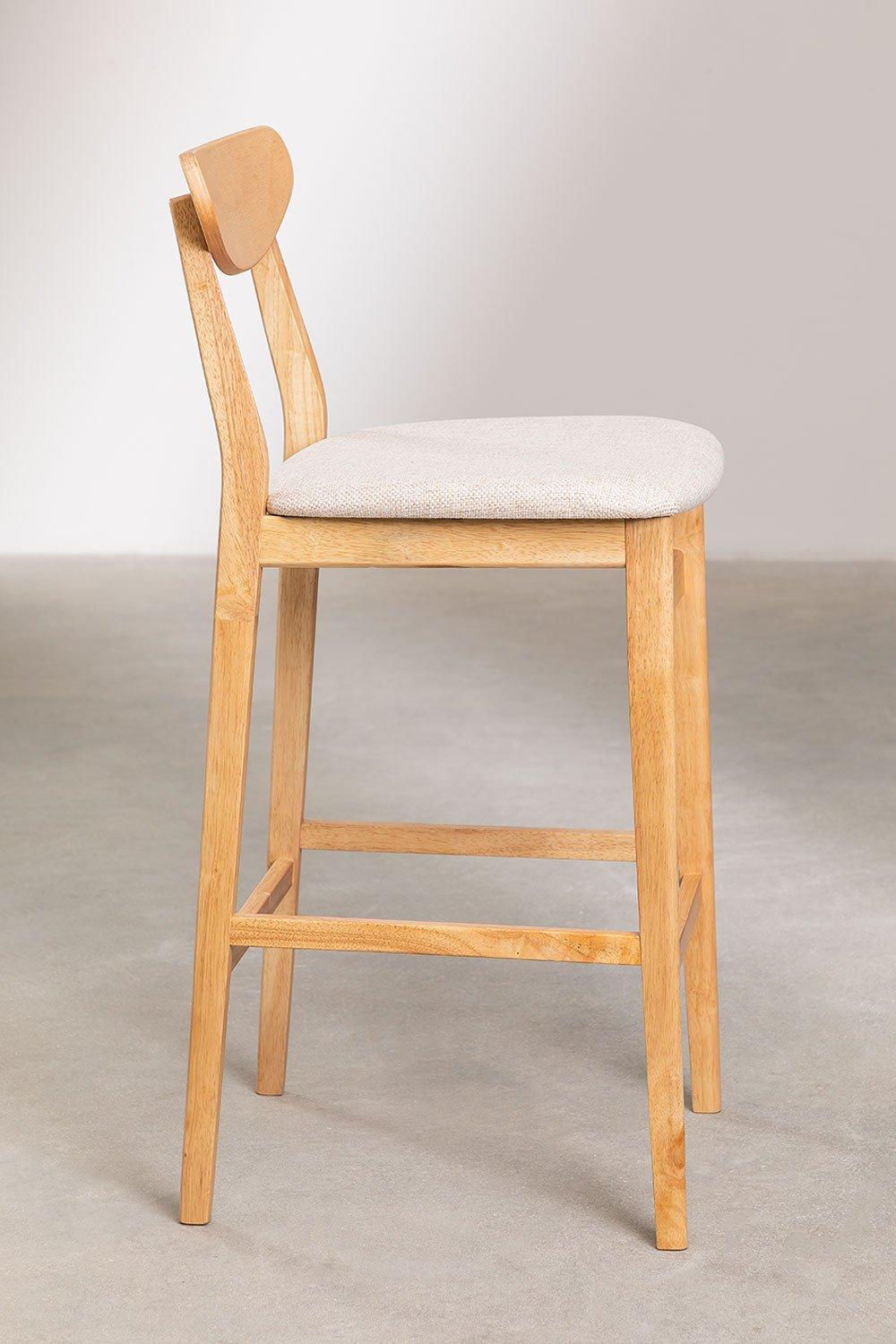 Sklum Natural Wood High Stool Beige Linen Fabric Cloda