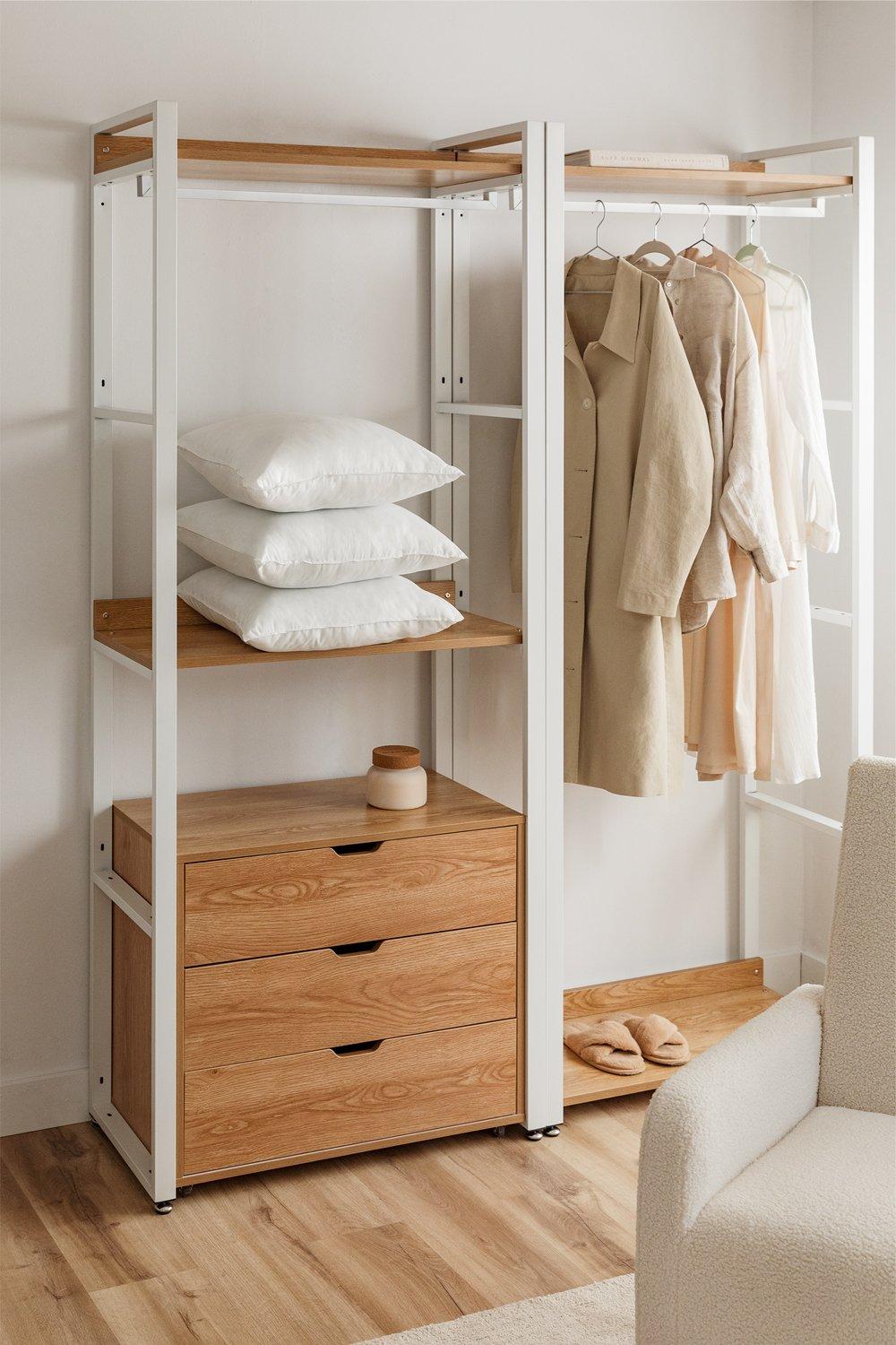 sklum Offener modularer Schrank mit 2 Teilen Kleiderstange und Schubladen aus Stahl und Holz Ariaster