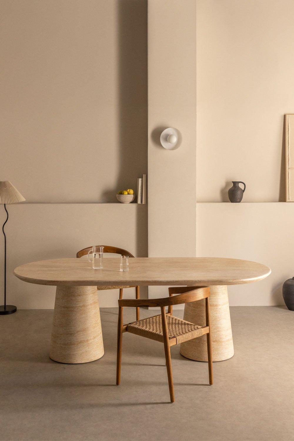 sklum Oval dining table in travertine-look cement (220x95 cm) Noemi