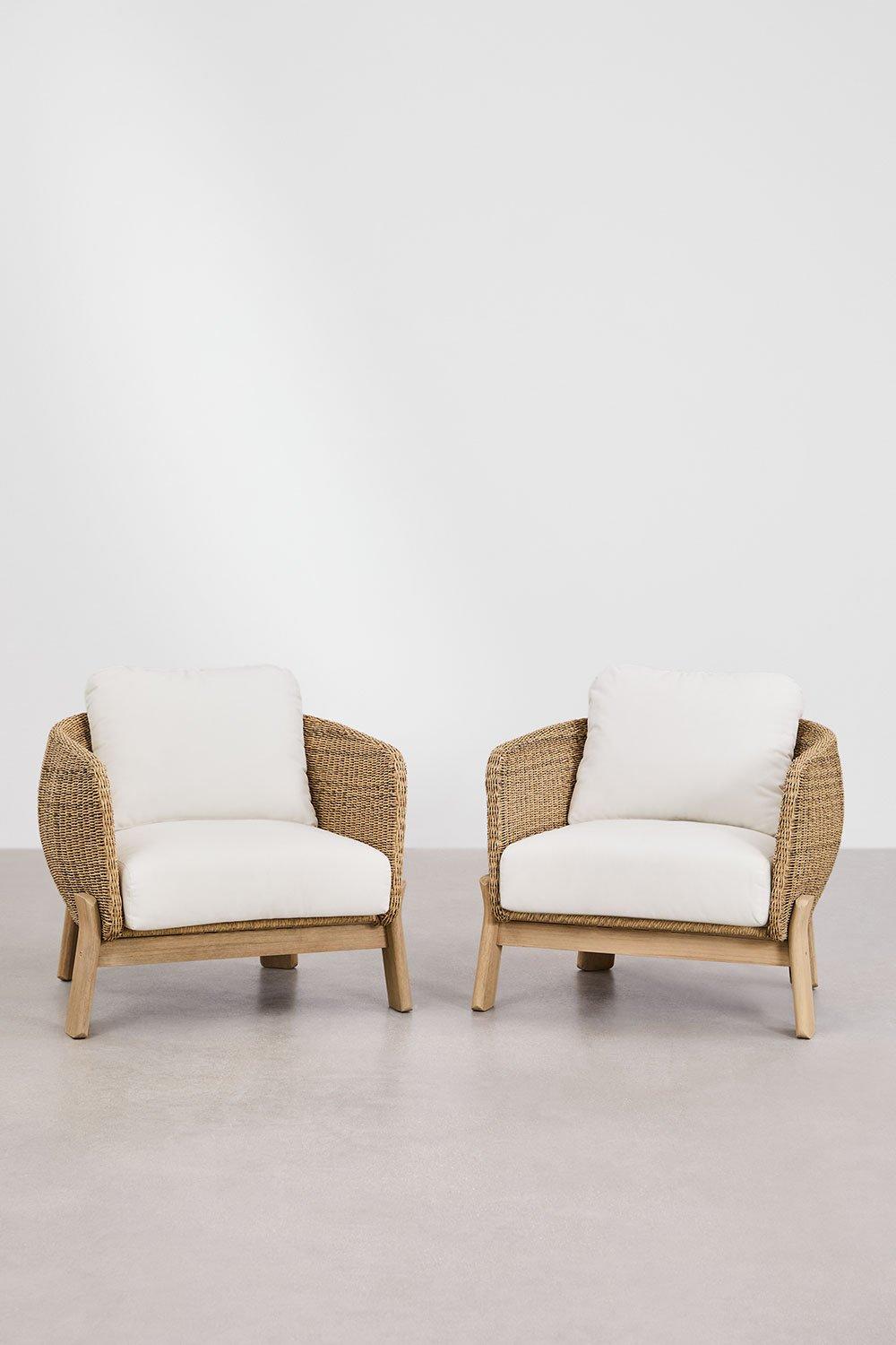 sklum Pack de 2 sillones en madera de acacia y ratán sintético Leilan