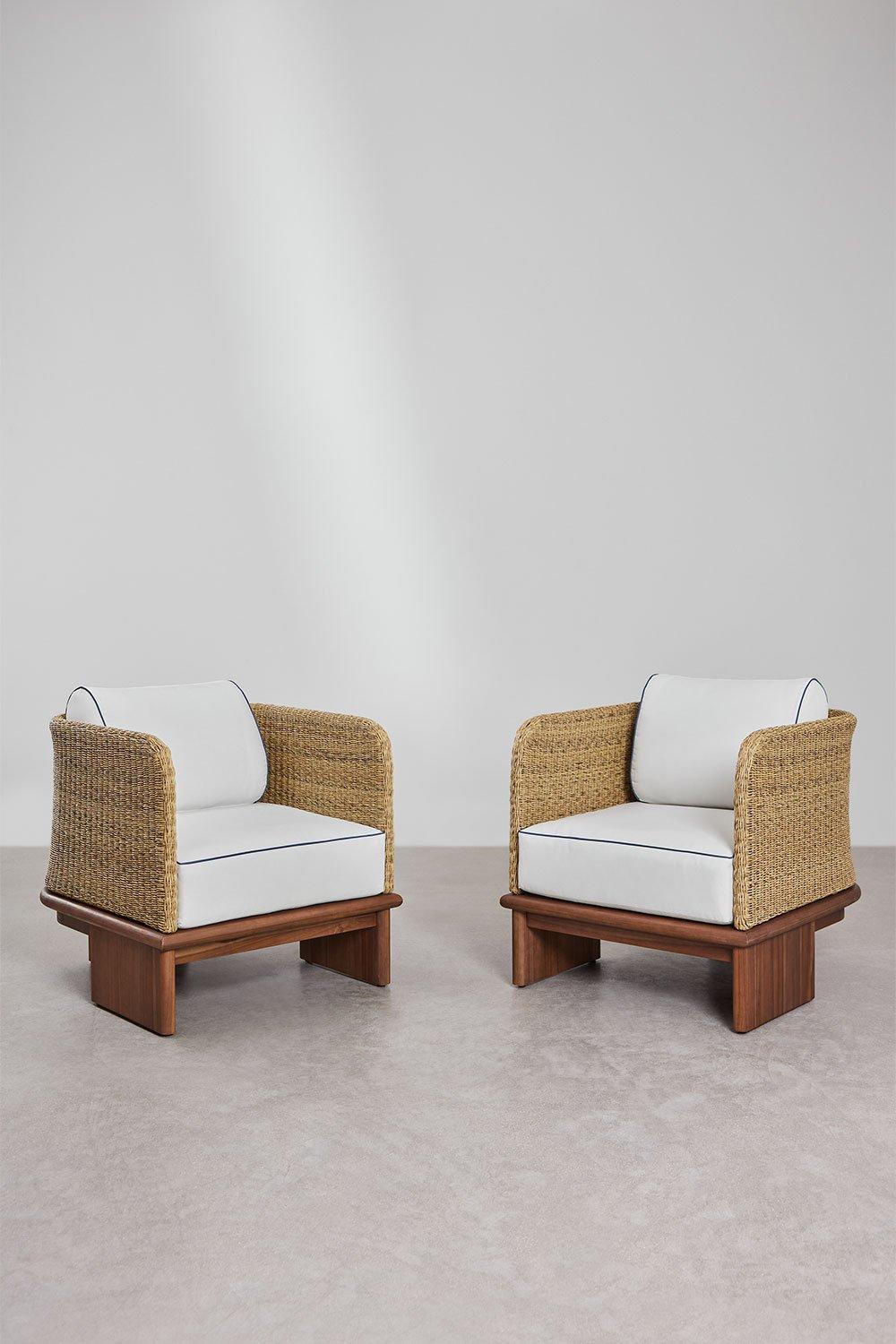 sklum Pack de 2 sillones en ratán y madera de acacia Famara