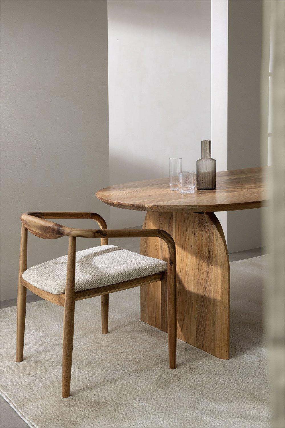 sklum Pack de 4 Sillas de Comedor en Madera de Acacia y tela bouclé Mallory