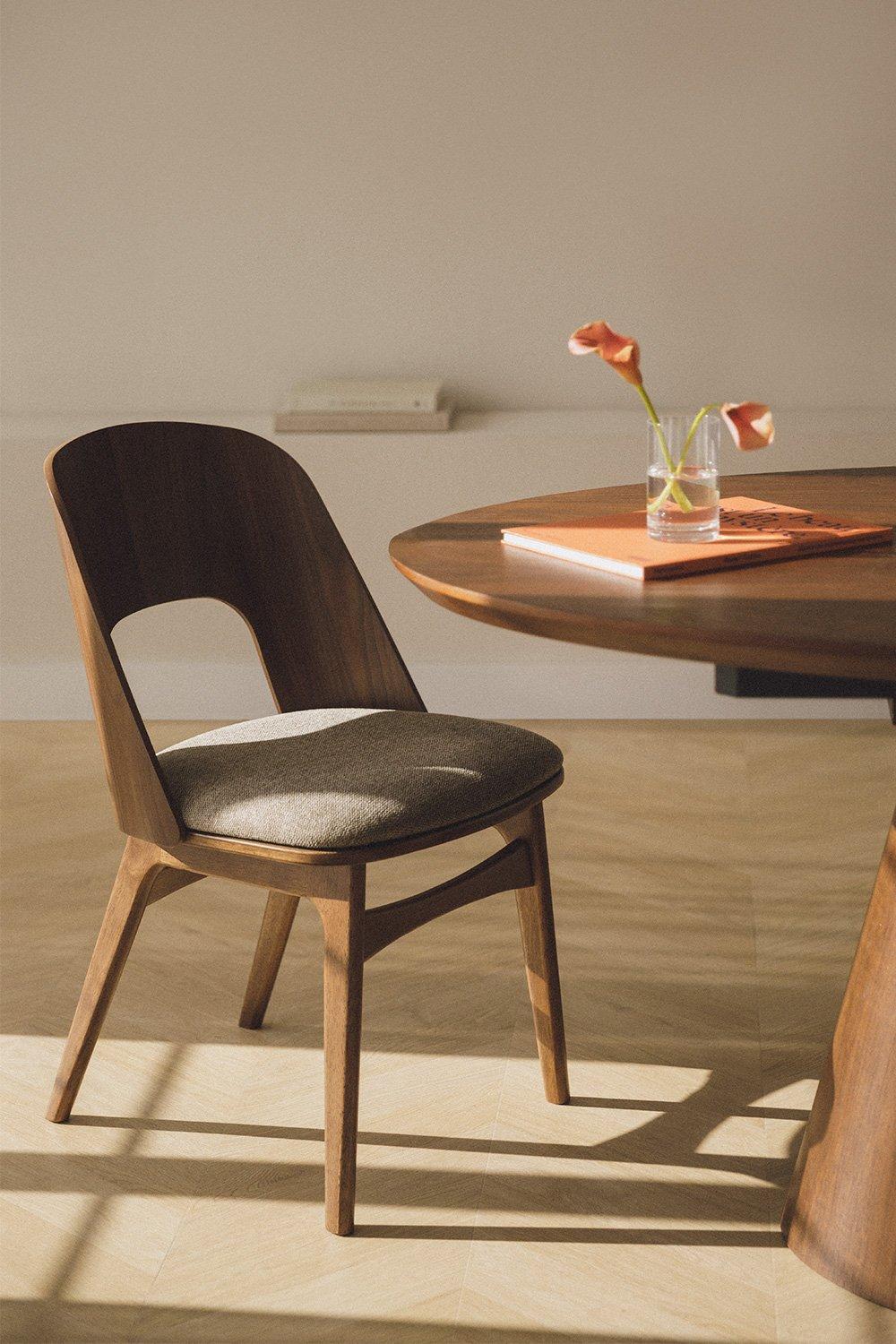 sklum Pack de 4 sillas de comedor en madera y tapizadas Juna