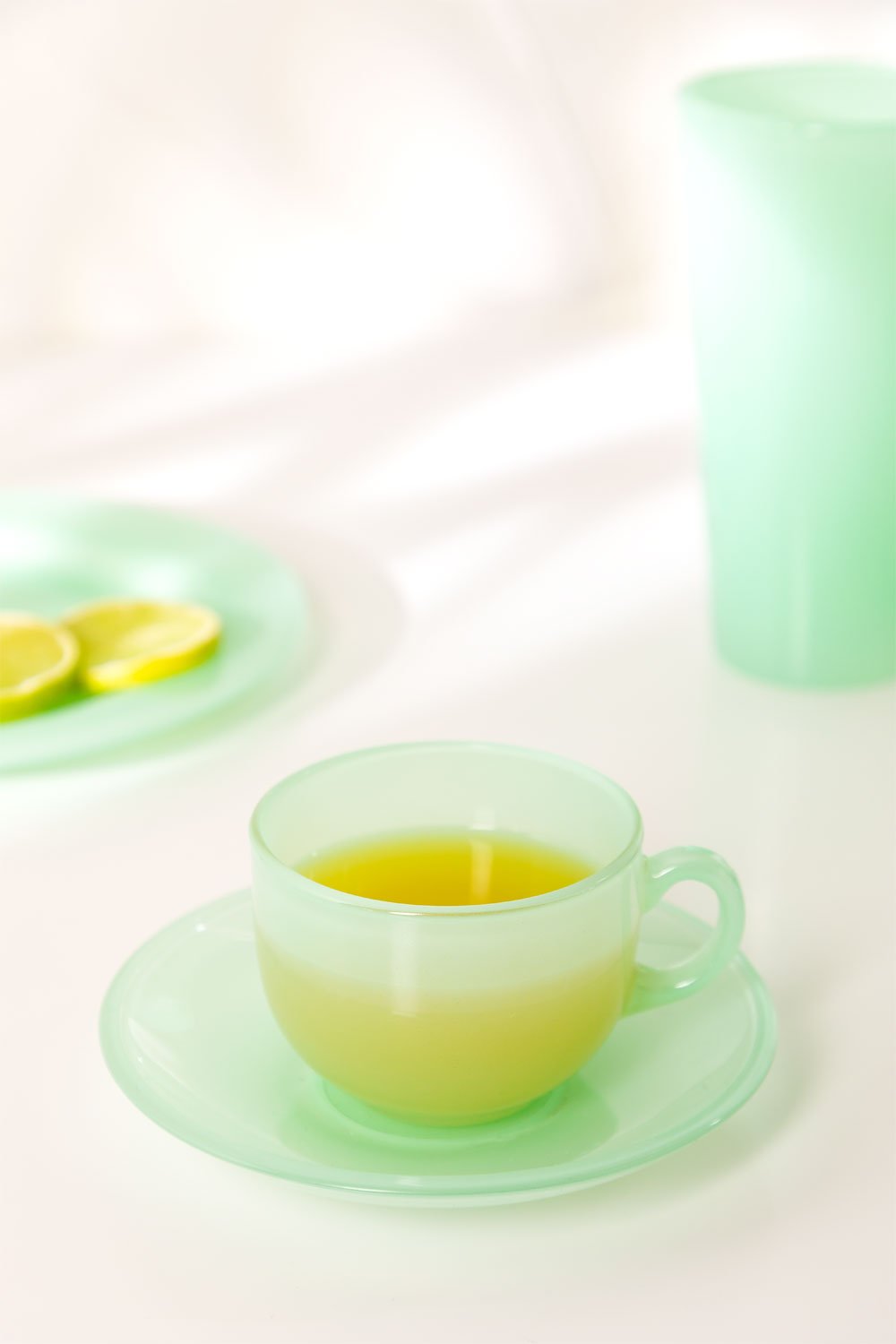 sklum Pack de 4 Tazas de Café 15 cl con Plato de Vidrio Ainara
