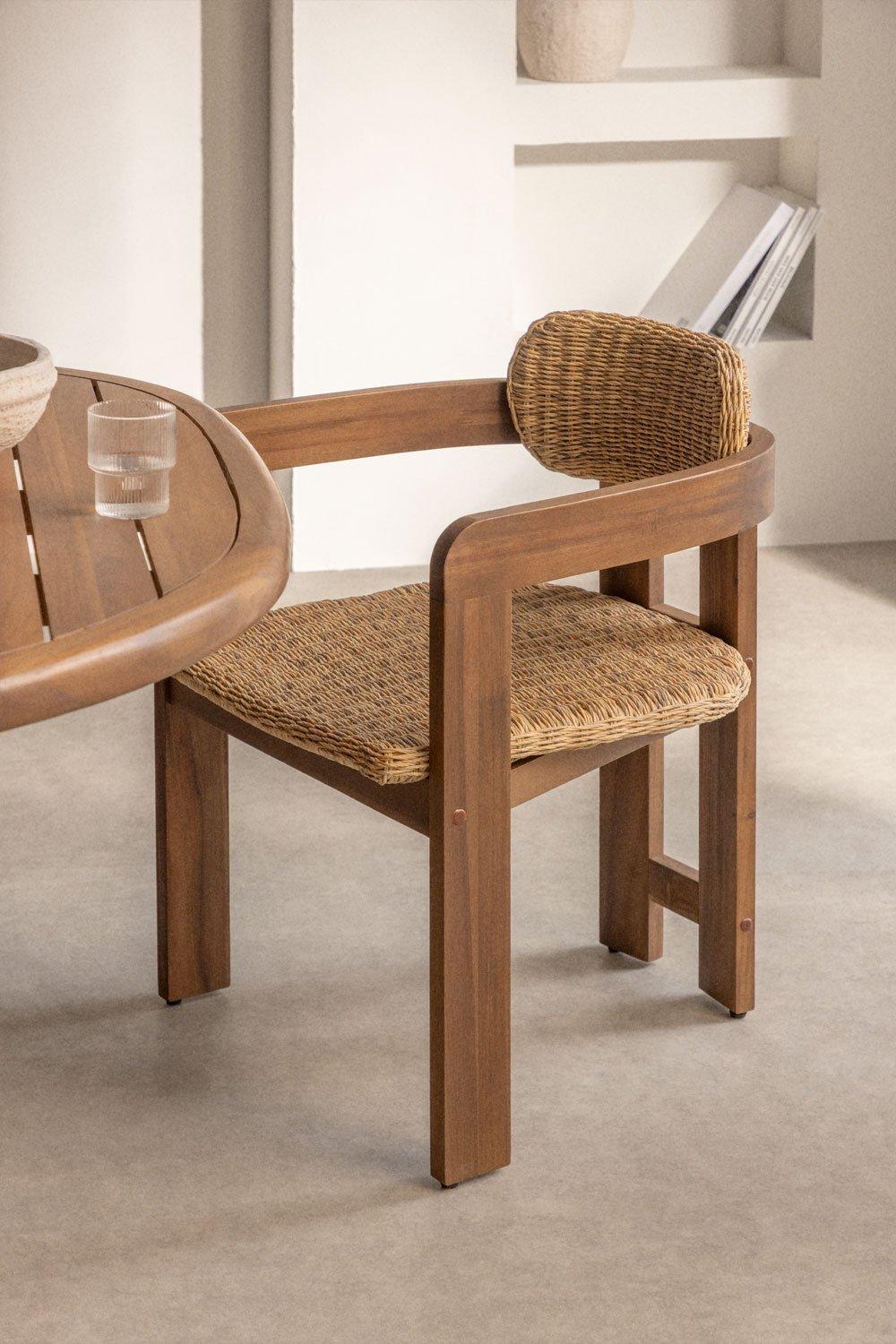 sklum Pack of 2 dining chairs with armrests in acacia wood and synthetic rattan Ginara