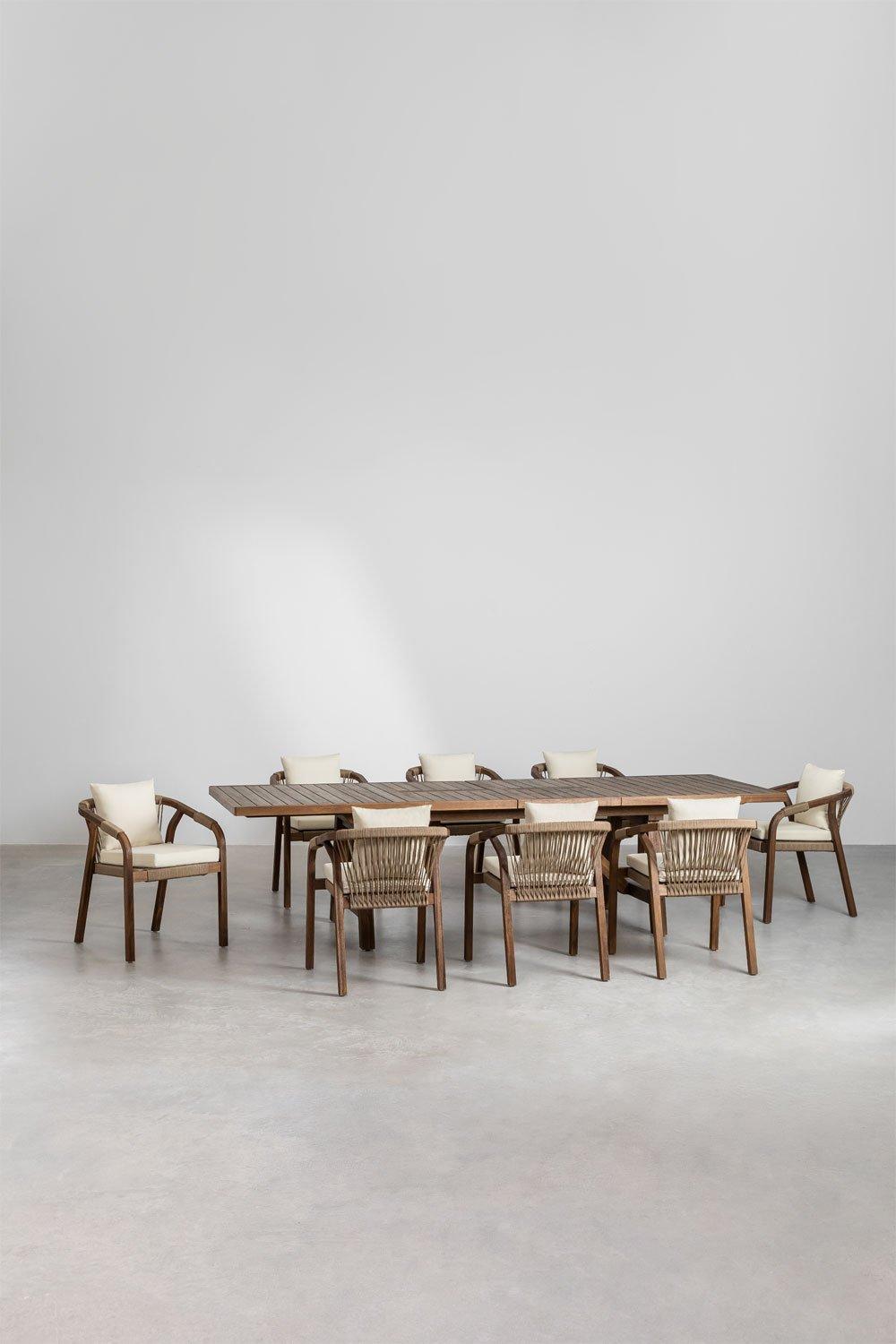 Sklum Rechteckiges Ausziehbares Tischset (200–300 X 100 Cm) Und 8 Esszimmerstühle Mit Armlehnen Aus Dubai-Akazienholz