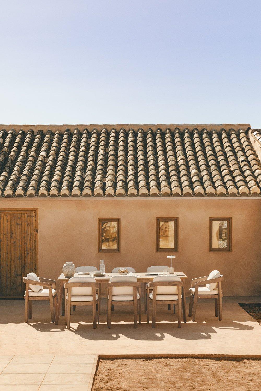 sklum Rechthoekige tafelset 220x100 cm in Kaela acaciahout en 8 Uleno acaciahouten tuinstoelen