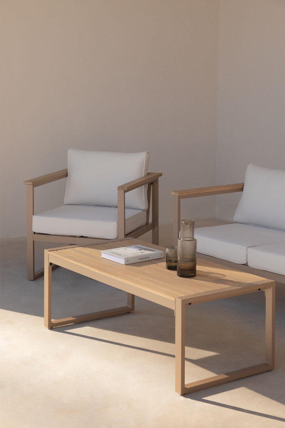 sklum Rectangular garden coffee table 110x55 cm in aluminum and acacia wood Lipov
