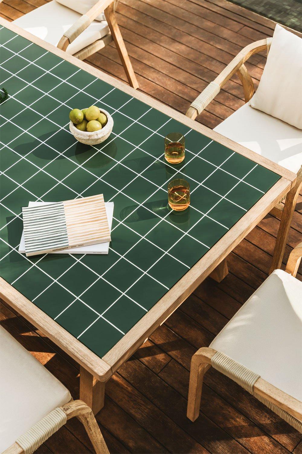 Sklum Rectangular Garden Table 200x100 Cm Acacia Wood And Dubai Tiles