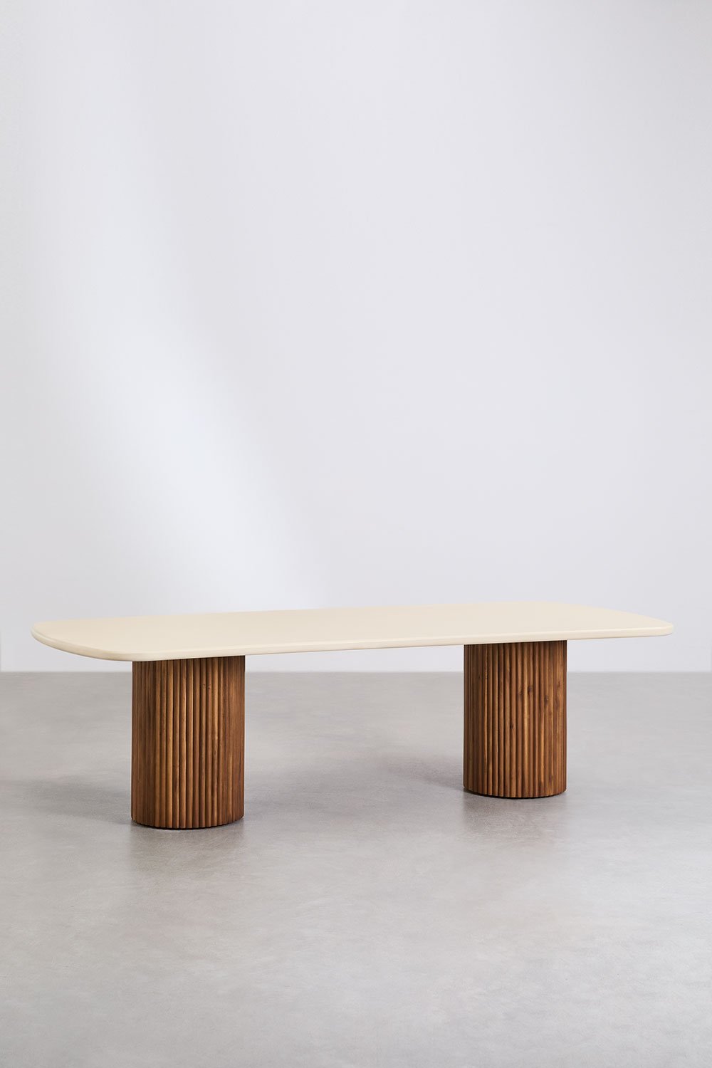 Sklum Rectangular Garden Table In Cement And Acacia Wood Sirvon