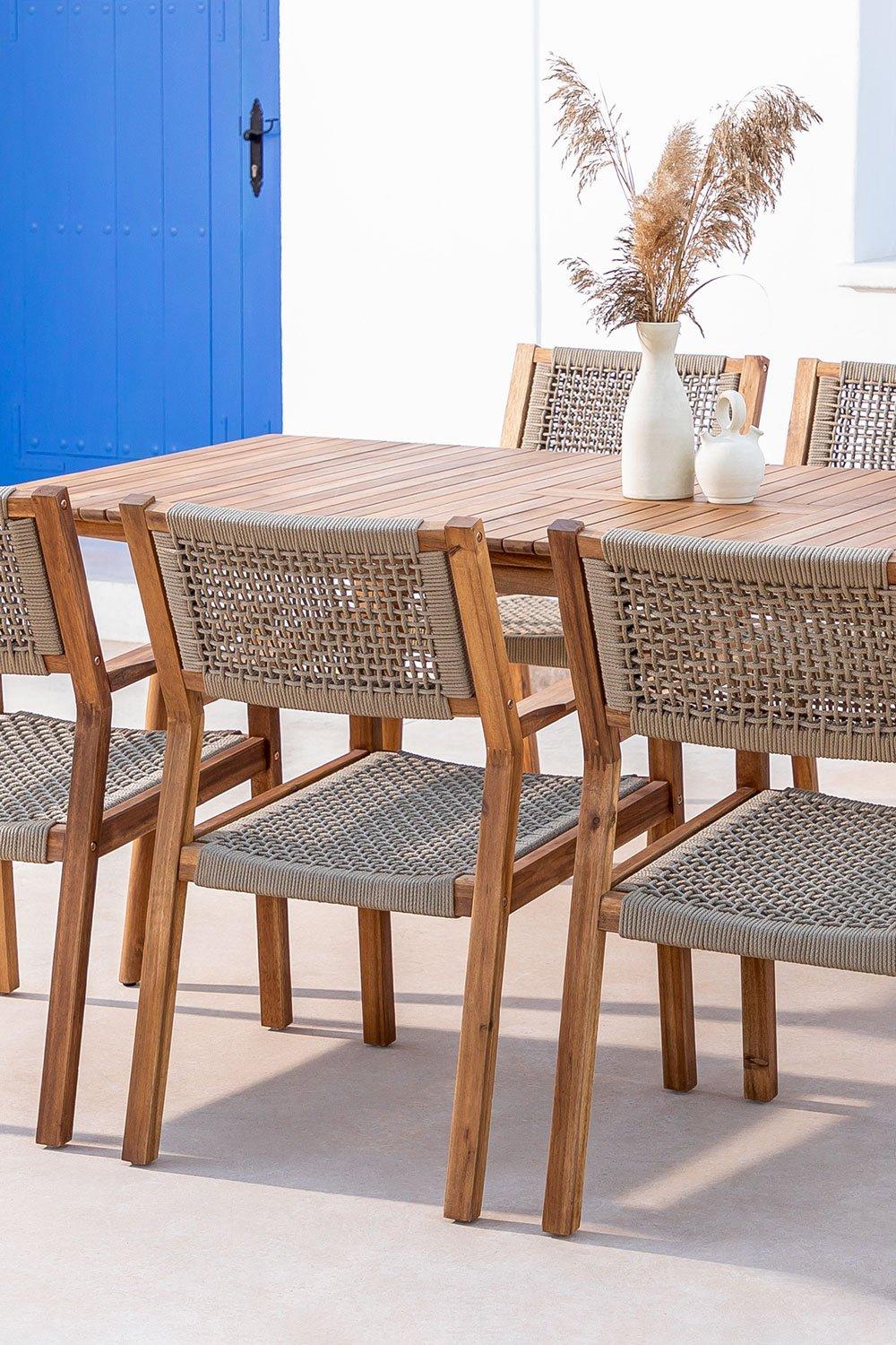 sklum Rectangular table set 160-210x90 cm extendable and 6 garden chairs with armrests in acacia wood Tenay