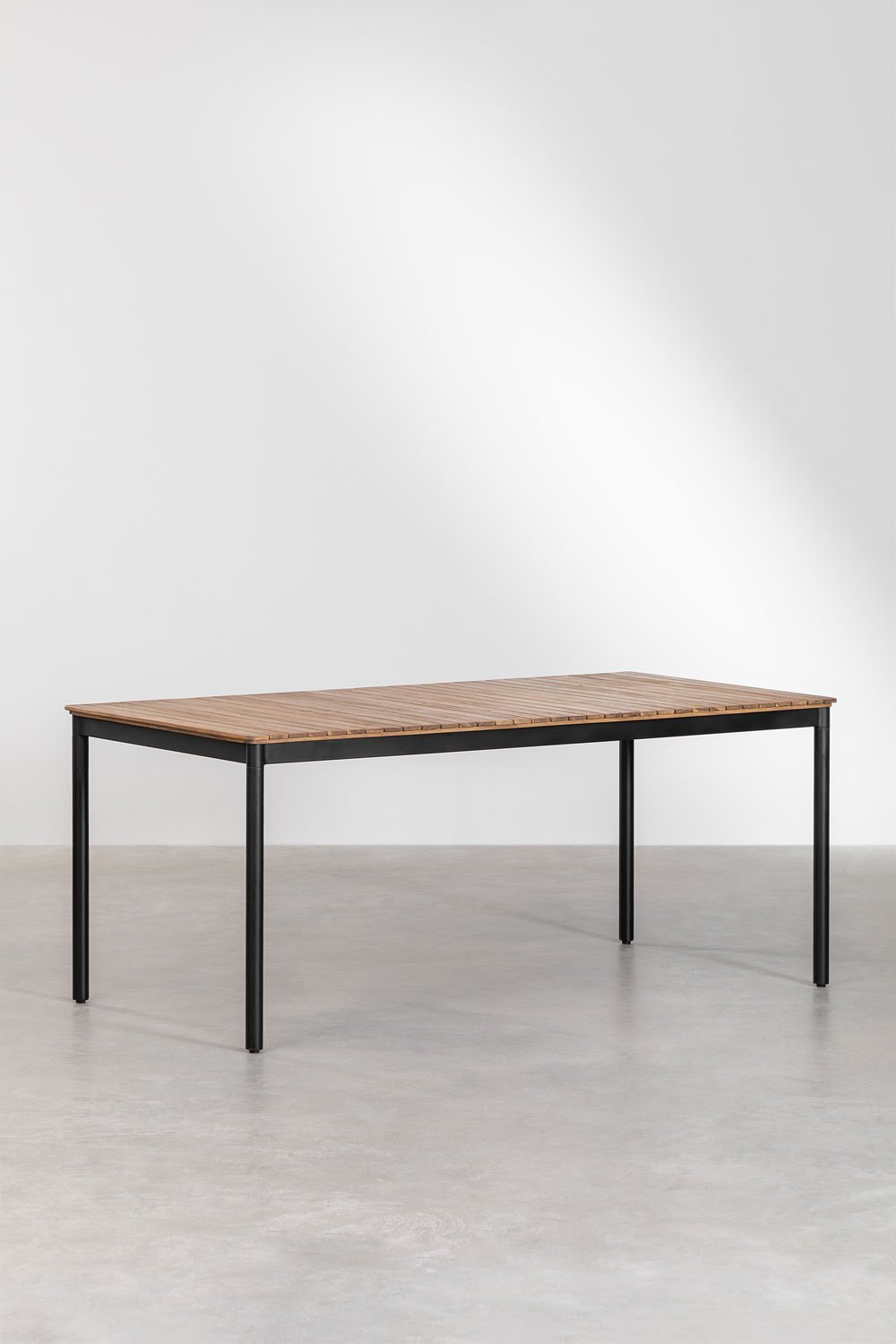 Sklum Rectangular Table Set 160x90 Cm And 6 Stackable Dining Chairs In Steel And Acacia Wood Artus