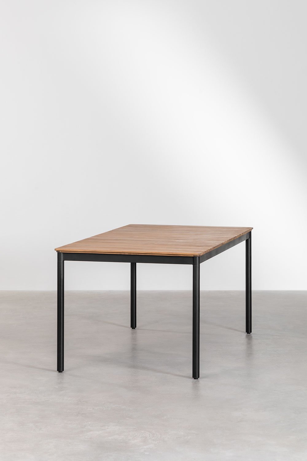 Sklum Rectangular Table Set 160x90 Cm And 6 Stackable Dining Chairs In Steel And Acacia Wood Artus