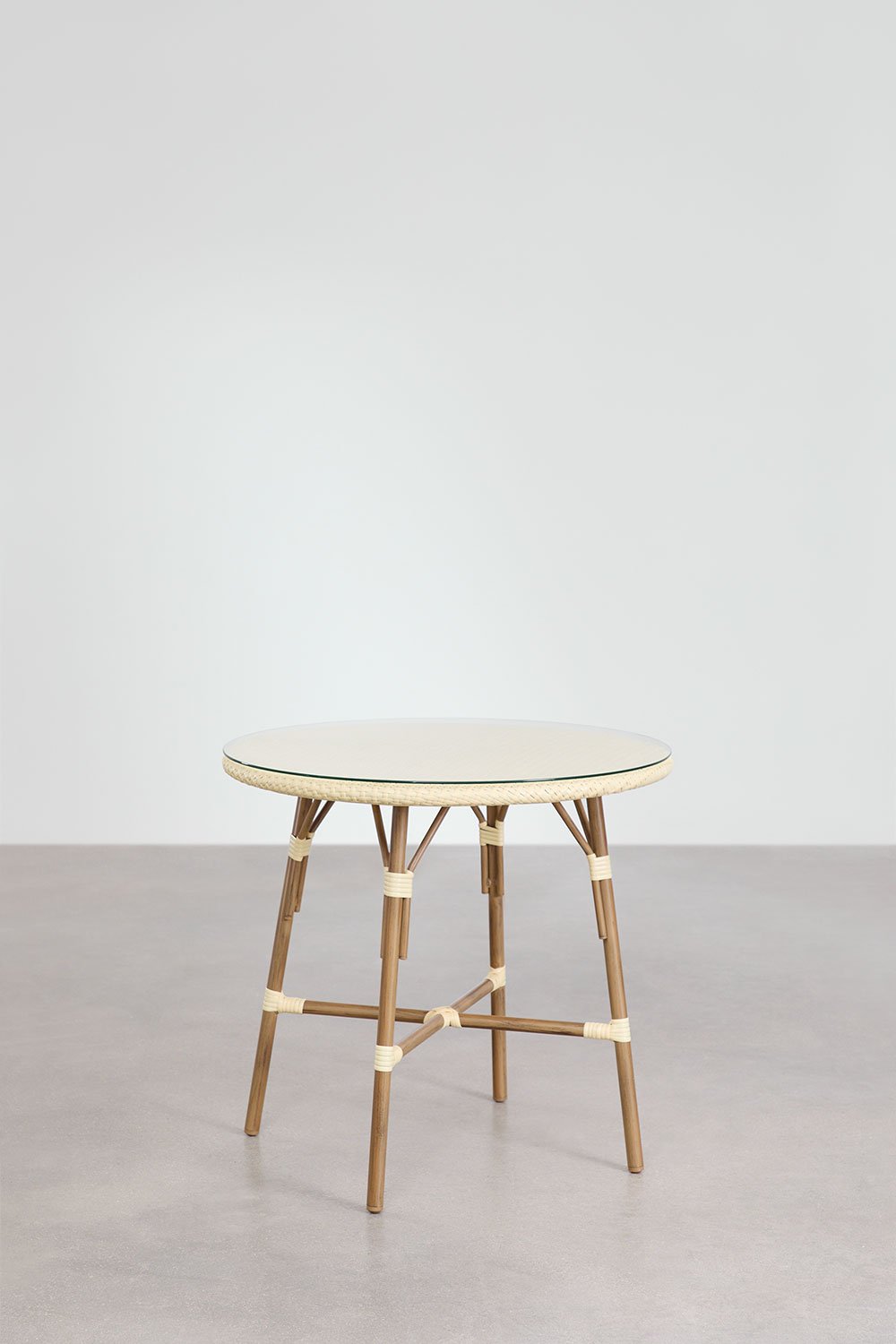 Sklum Ronde Tafelset Ø80 Cm Brielle Bistro En 4 Tuinstoelen Met Armleuningen In Synthetisch Riet En Aluminium Solange Bistro