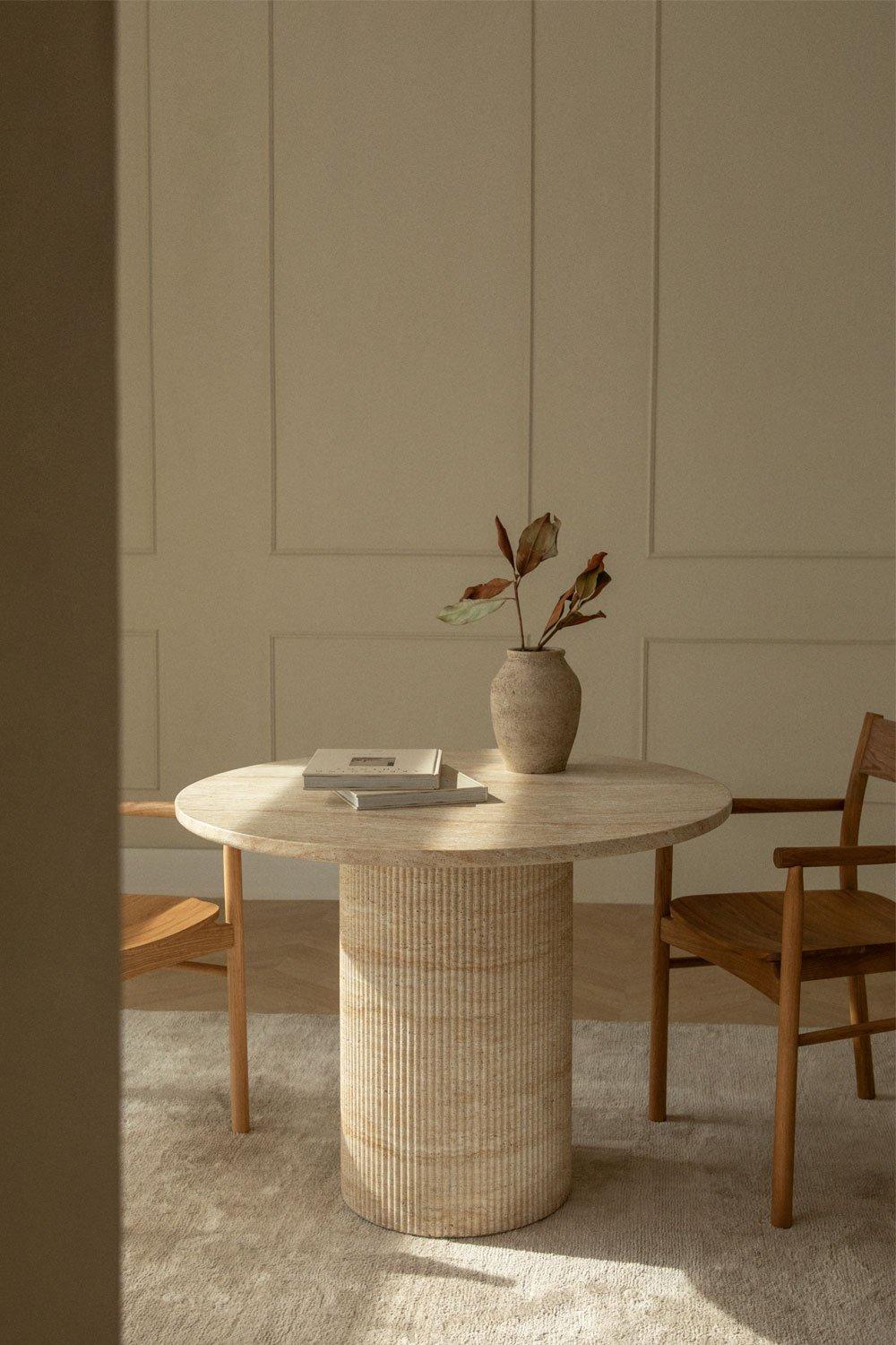sklum Round dining table Ø100 cm in travertine-look cement Velia