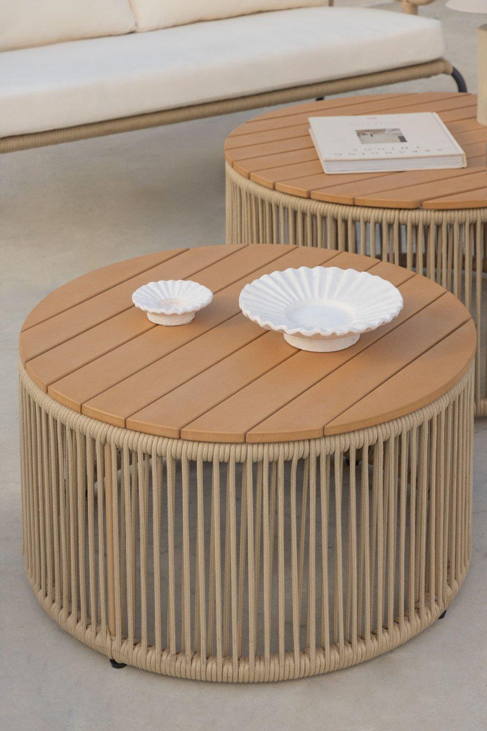 sklum Round garden coffee table in iron and braided rope Calipso