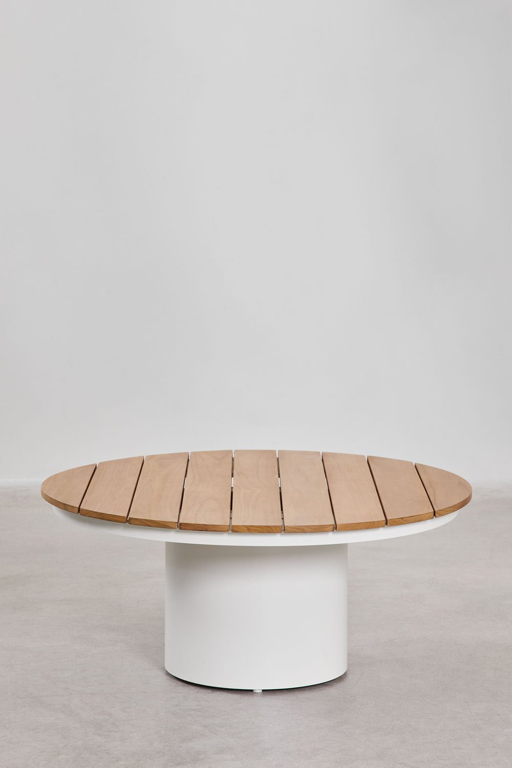 Sklum Round Garden Coffee Table Ø90 Cm In Teak Wood And Aluminum Anturio