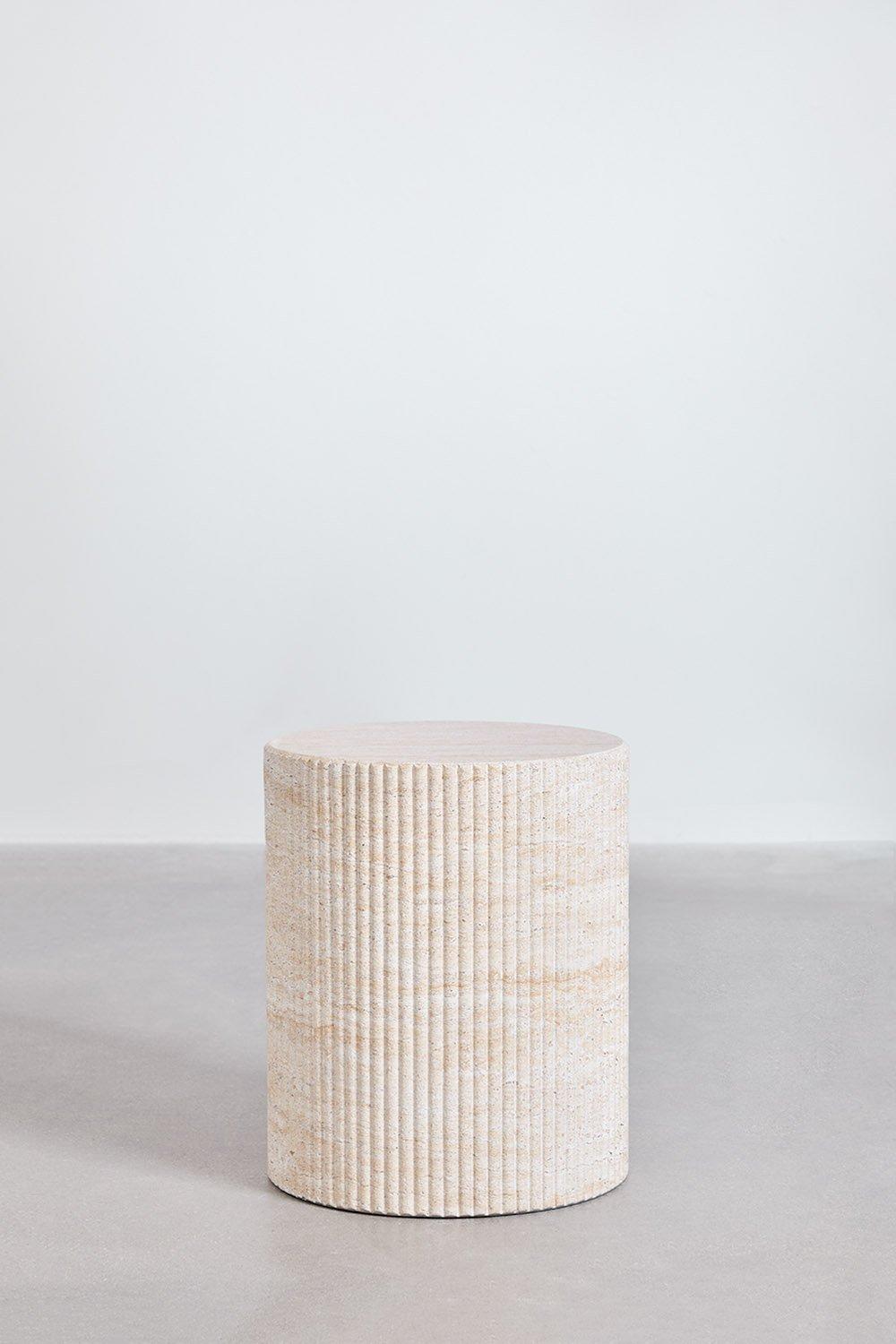 Sklum Round Side Table In Cement With Travertine Look (Ø38 Cm) Velia