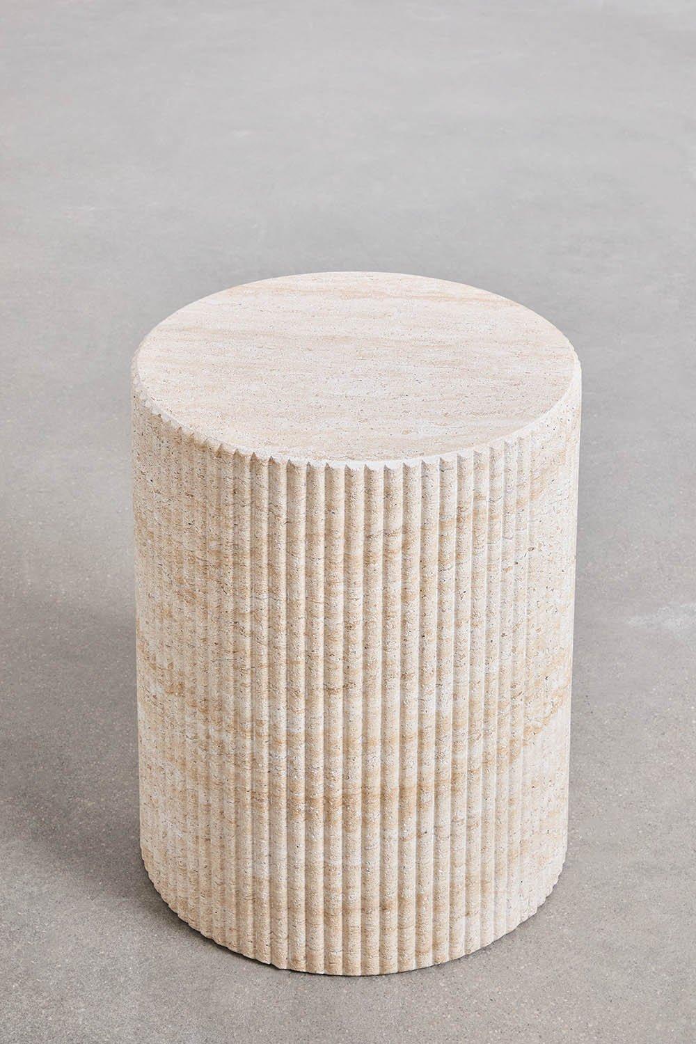 Sklum Round Side Table In Cement With Travertine Look (Ø38 Cm) Velia