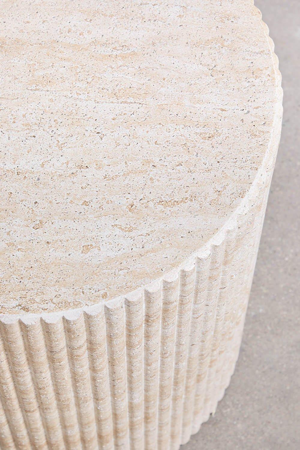 Sklum Round Side Table In Cement With Travertine Look (Ø38 Cm) Velia