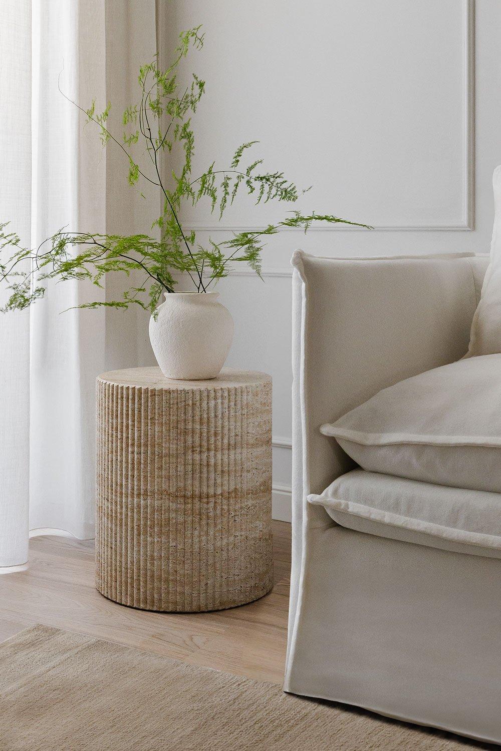 sklum Round side table in cement with travertine look (Ø38 cm) Velia