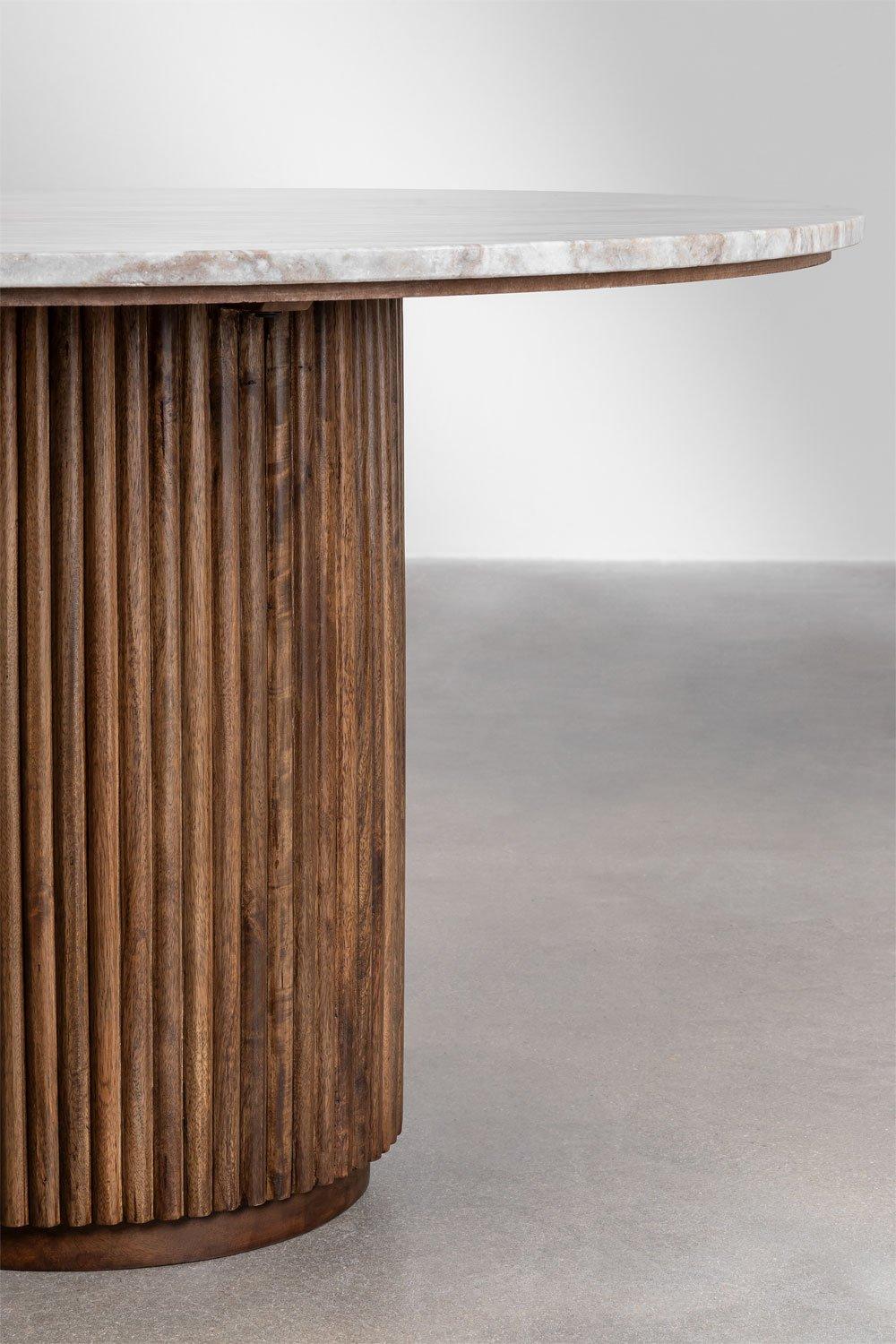 Sklum Runder Tisch Aus Marmor Und Mangoholz (Ø120 Cm) Giselda Und 4 Esszimmerstühle Aus Xastru-Samt