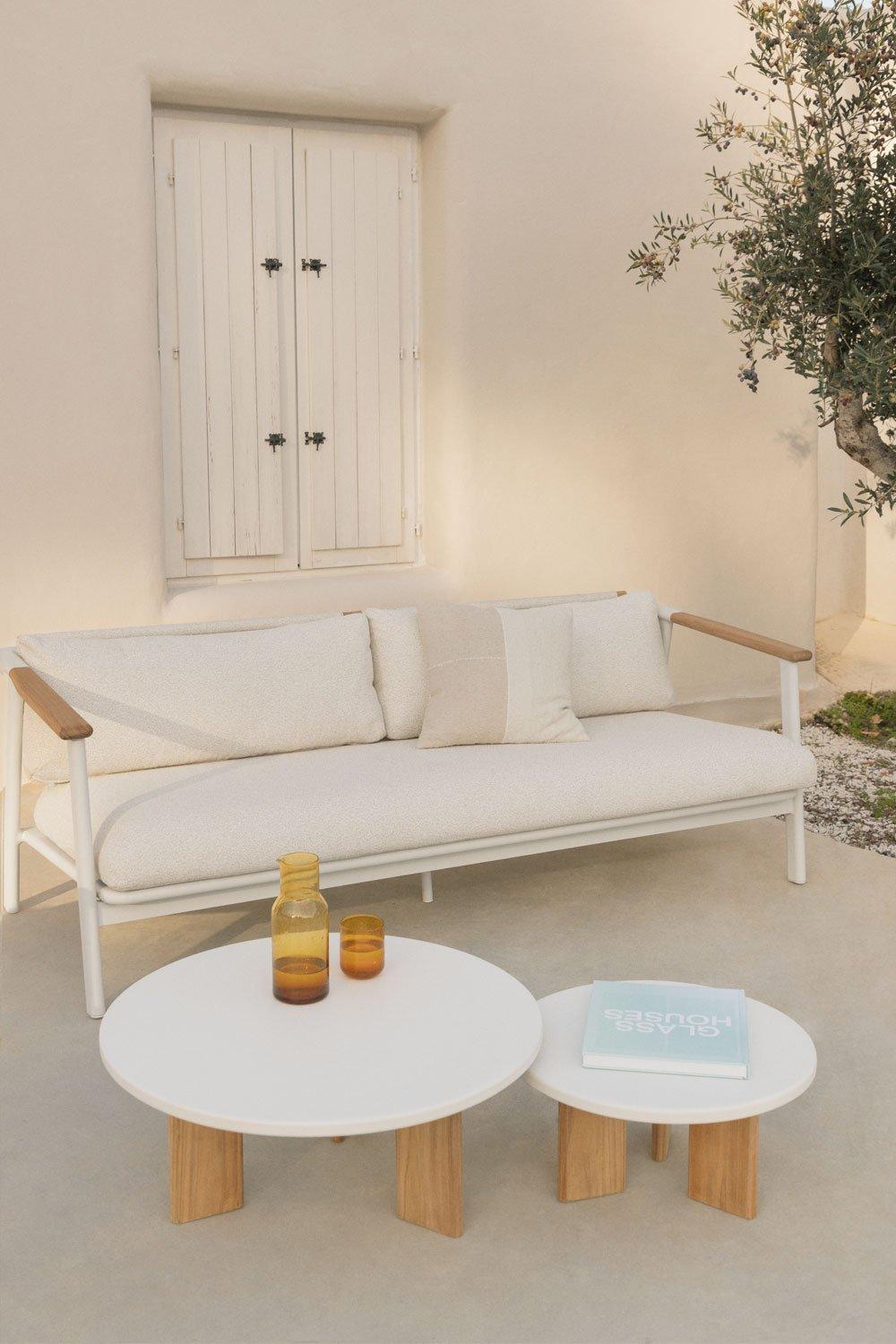 sklum Salon de jardin avec canapé 2 places en tissu bouclé et 2 tables basses en aluminium Yervin