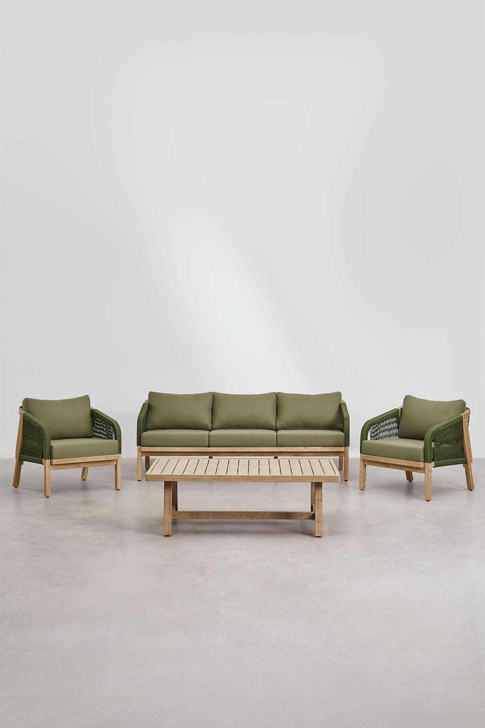 Sklum Salon De Jardin Avec Canapé 3 Places 2 Fauteuils Et Table Basse En Bois D'acacia Dubaï