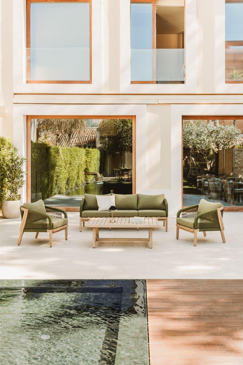 sklum Salon de jardin avec canapé 3 places 2 fauteuils et table basse en bois d'acacia Dubaï